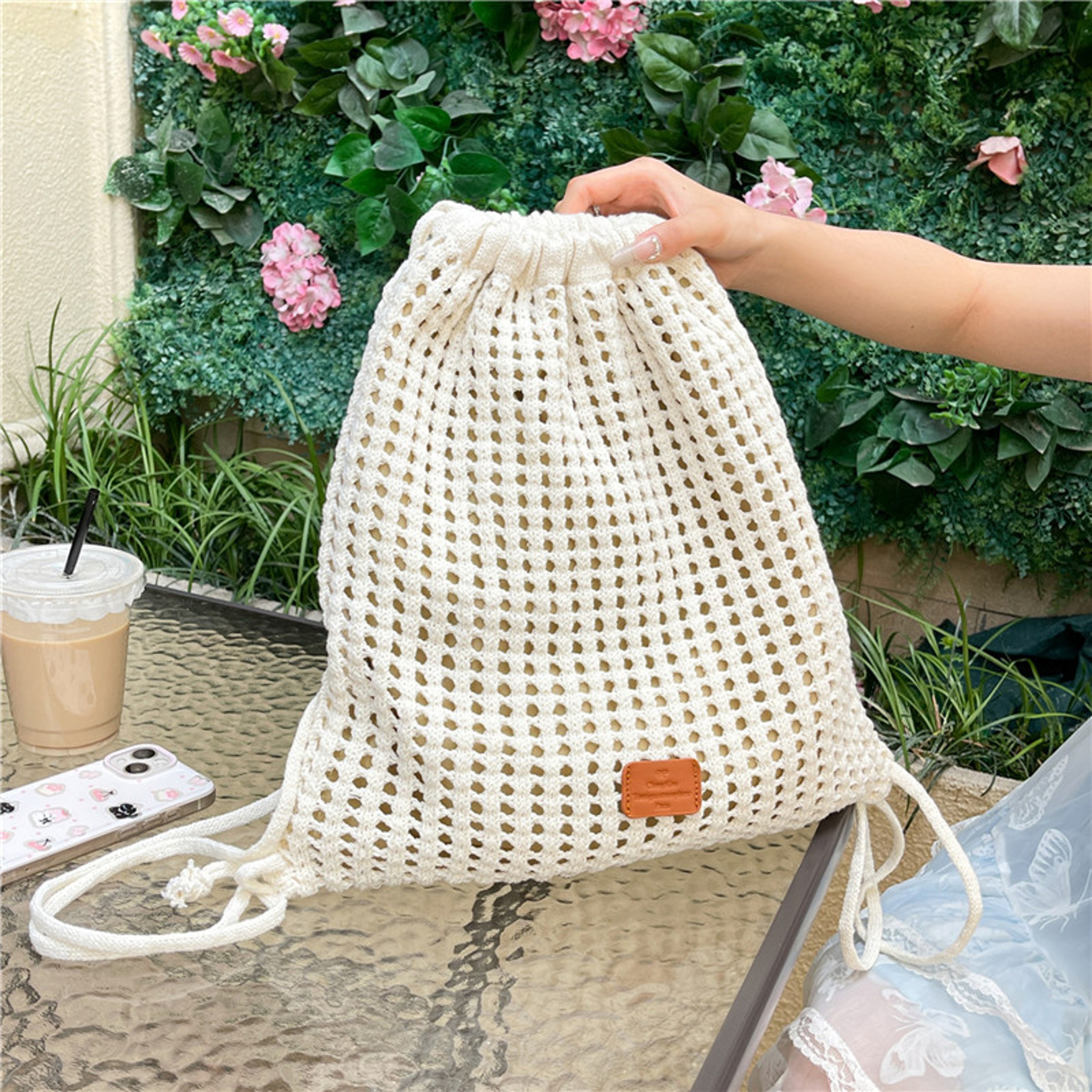 Trendy Woven Drawstring Backpack – view 3