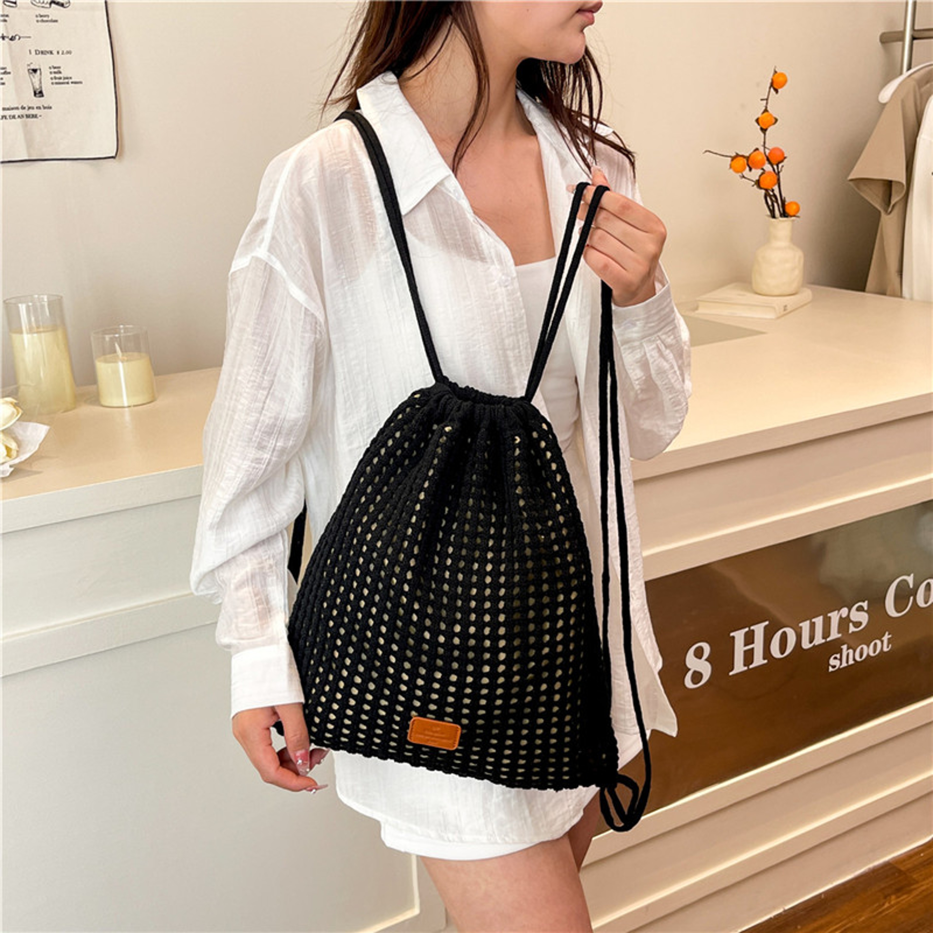 Trendy Woven Drawstring Backpack – view 6