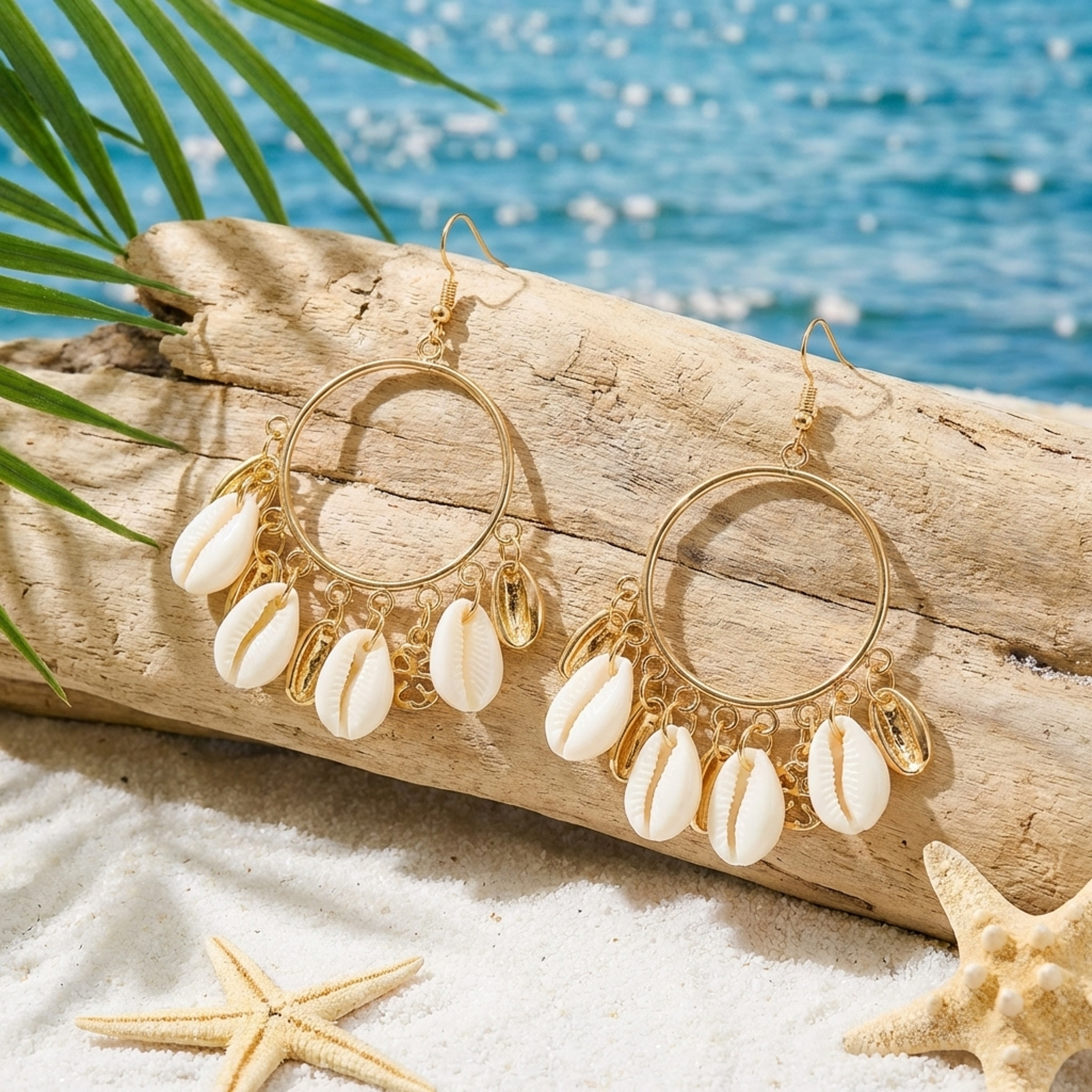 Golden Shell Boho Festival Dangle Earrings for Women – view 6