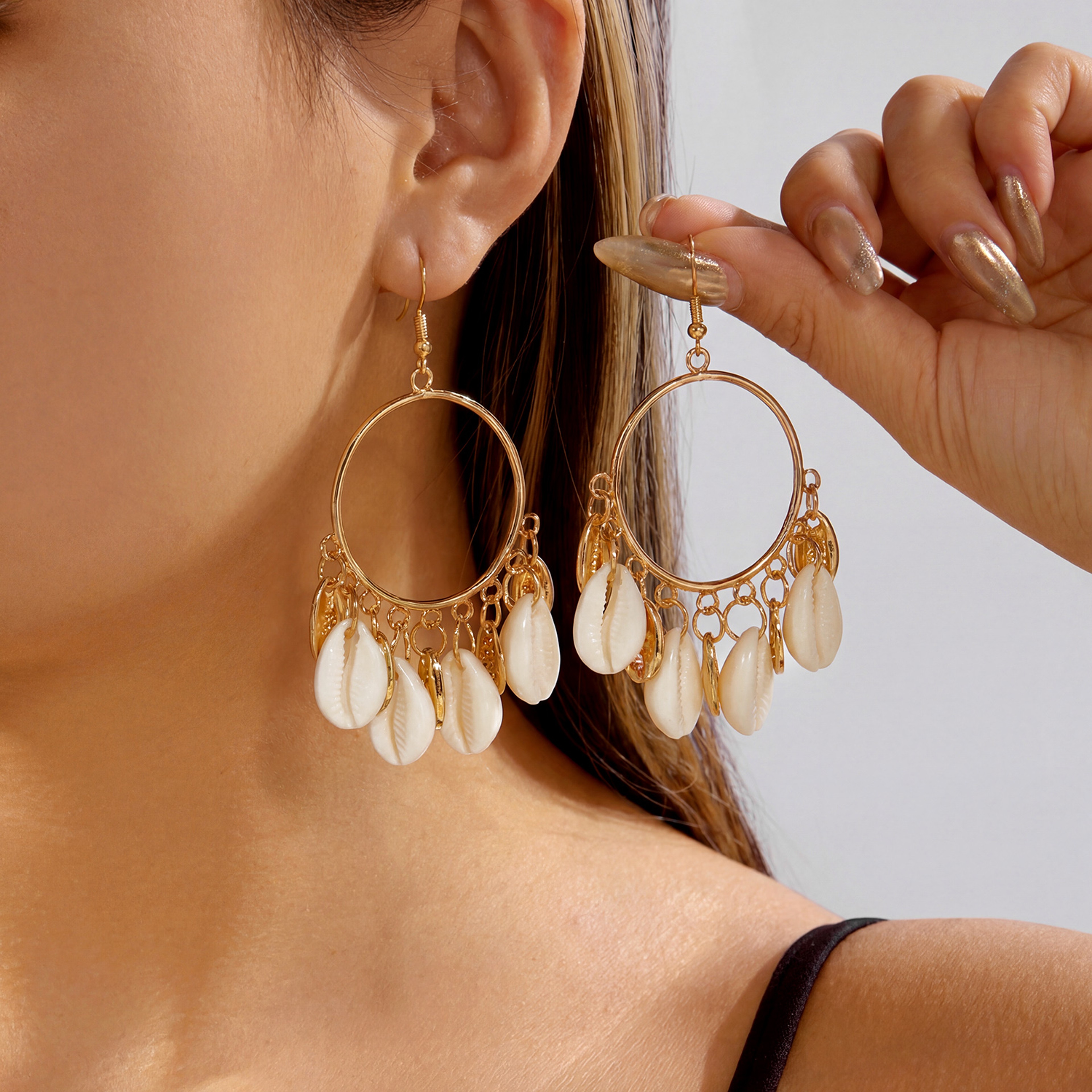 Golden Shell Boho Festival Dangle Earrings for Women – view 9