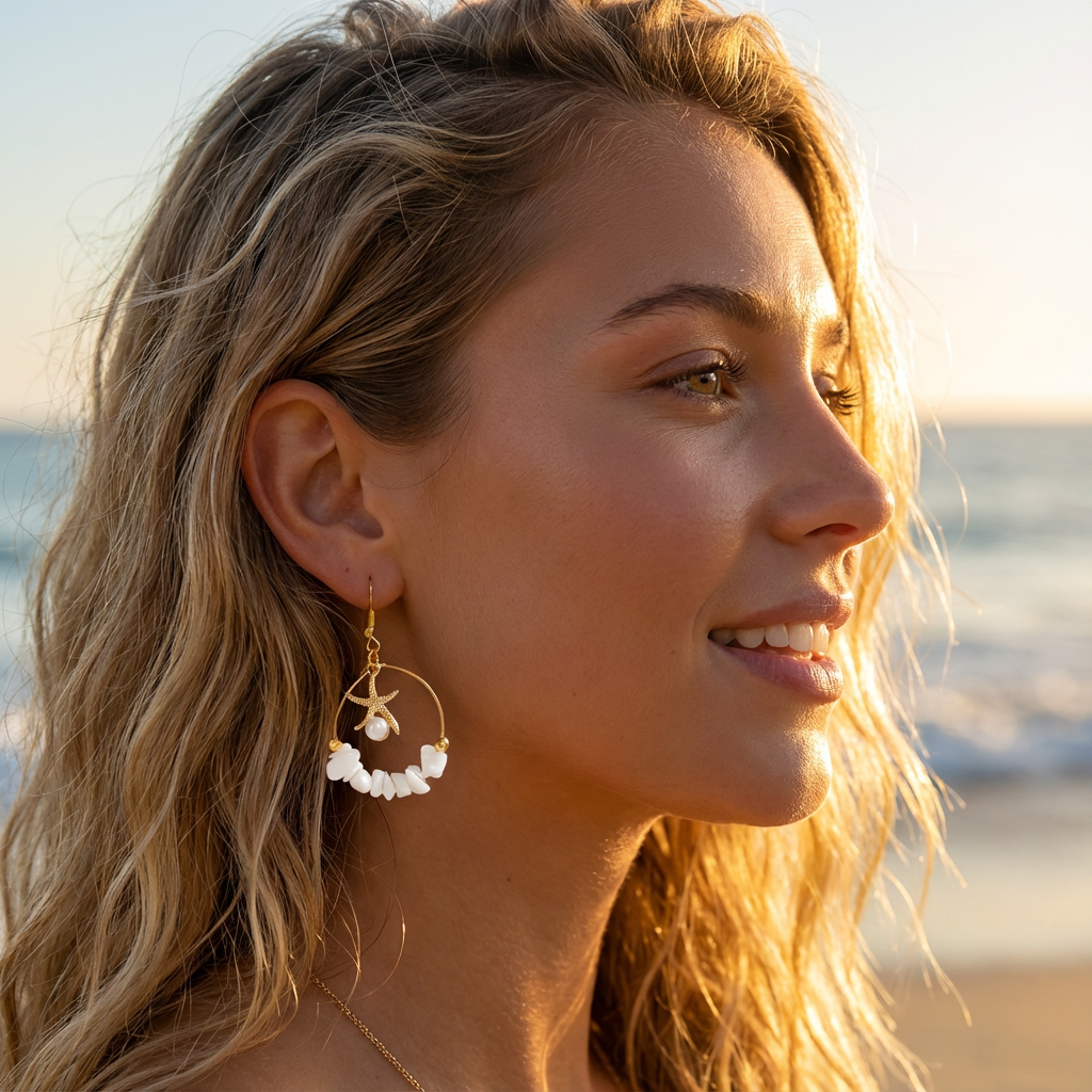 Bohemian Starfish Shell Asymmetric Dangle Earrings for Summer Beach Style – view 2
