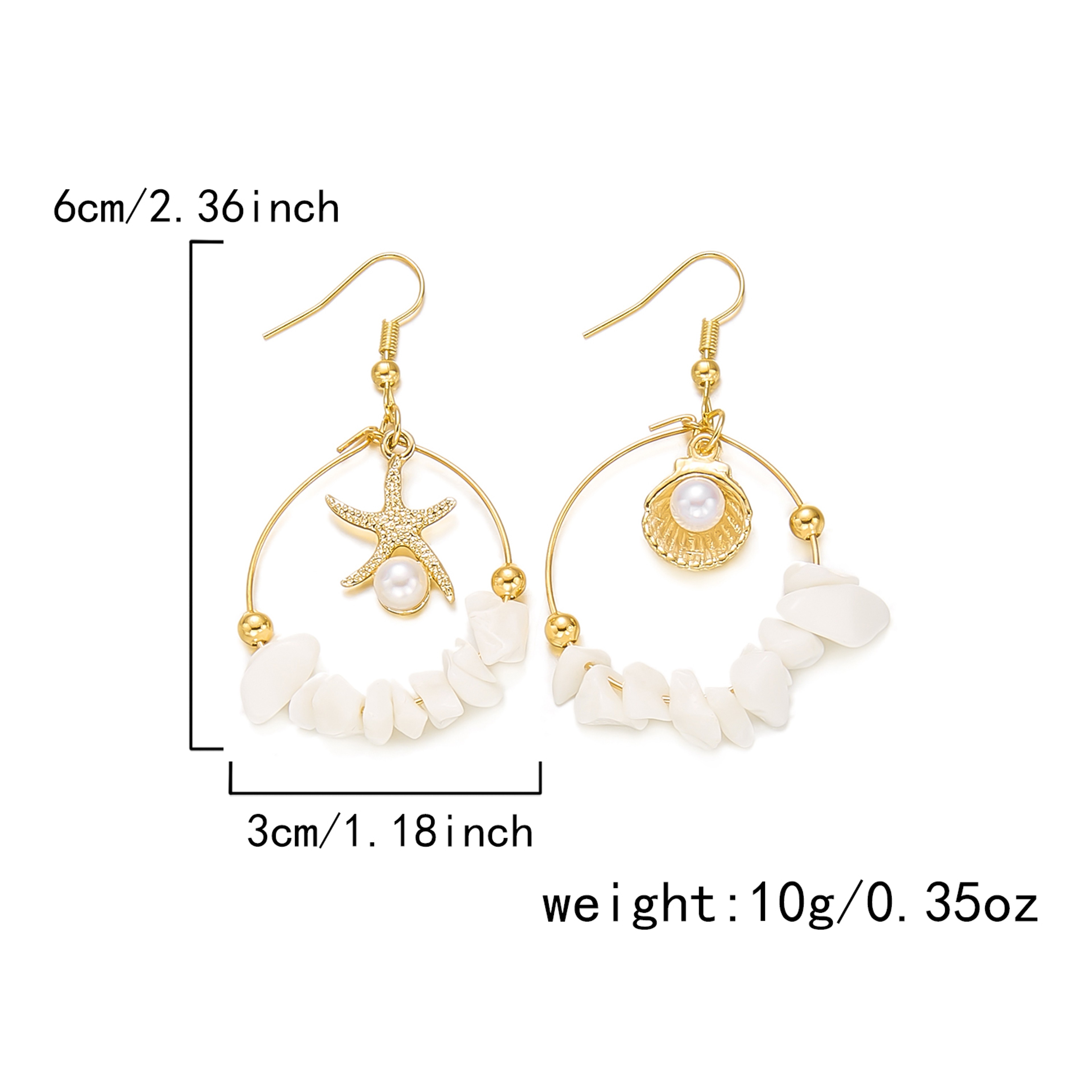 Bohemian Starfish Shell Asymmetric Dangle Earrings for Summer Beach Style – view 6