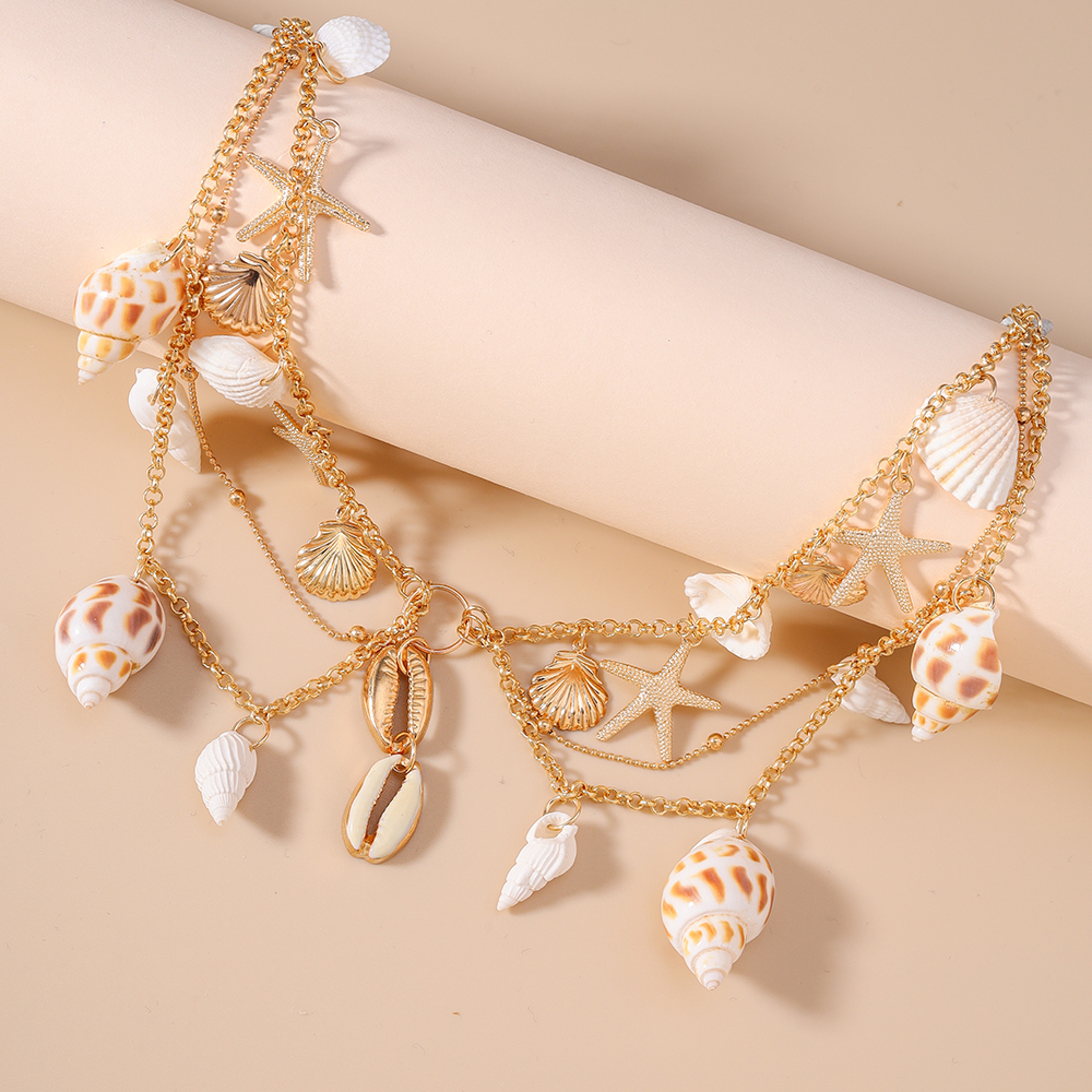 Summer Beach Starfish Conch Shell Boho Necklace – view 6