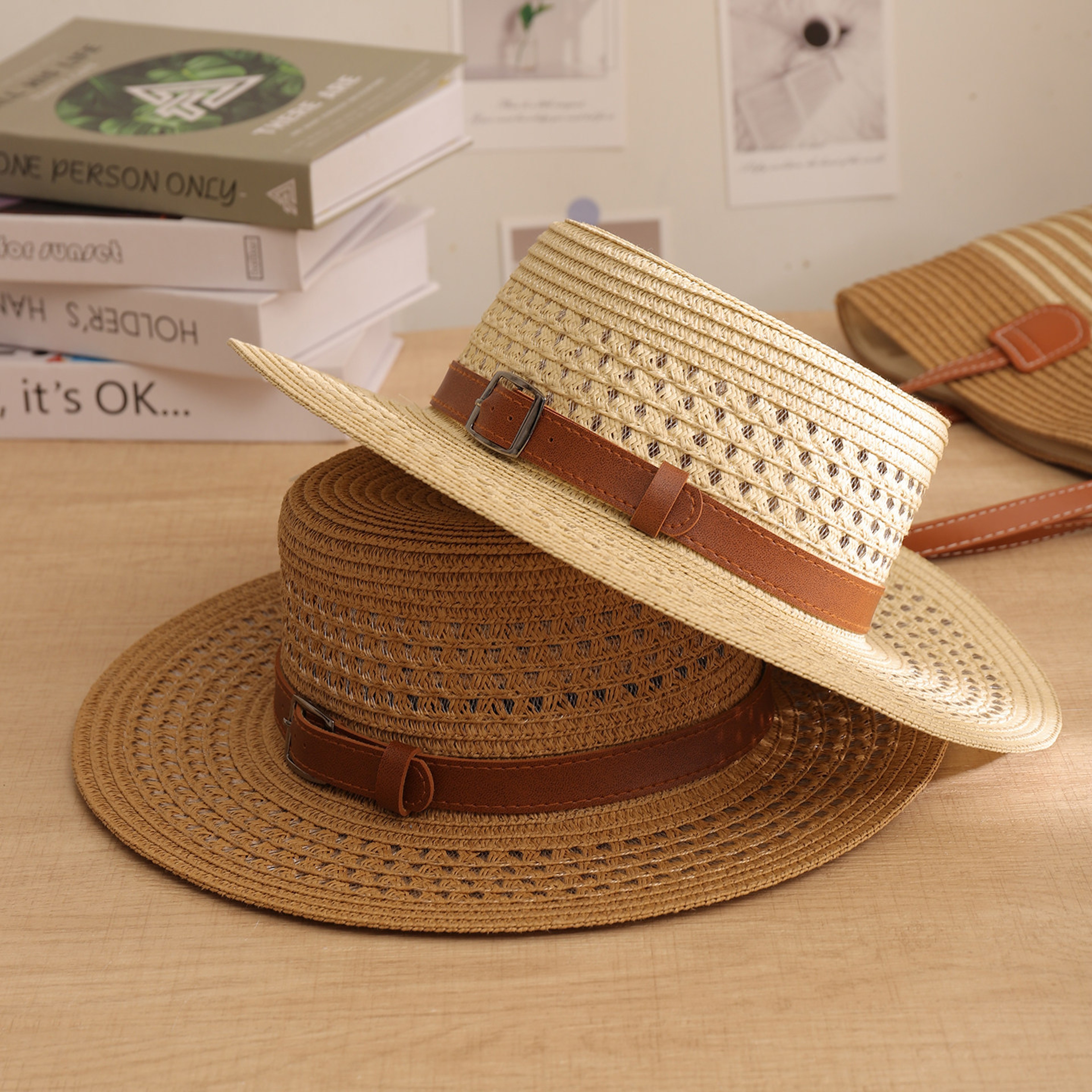 French Straw Sun Hat with Leather Buckle – view 3