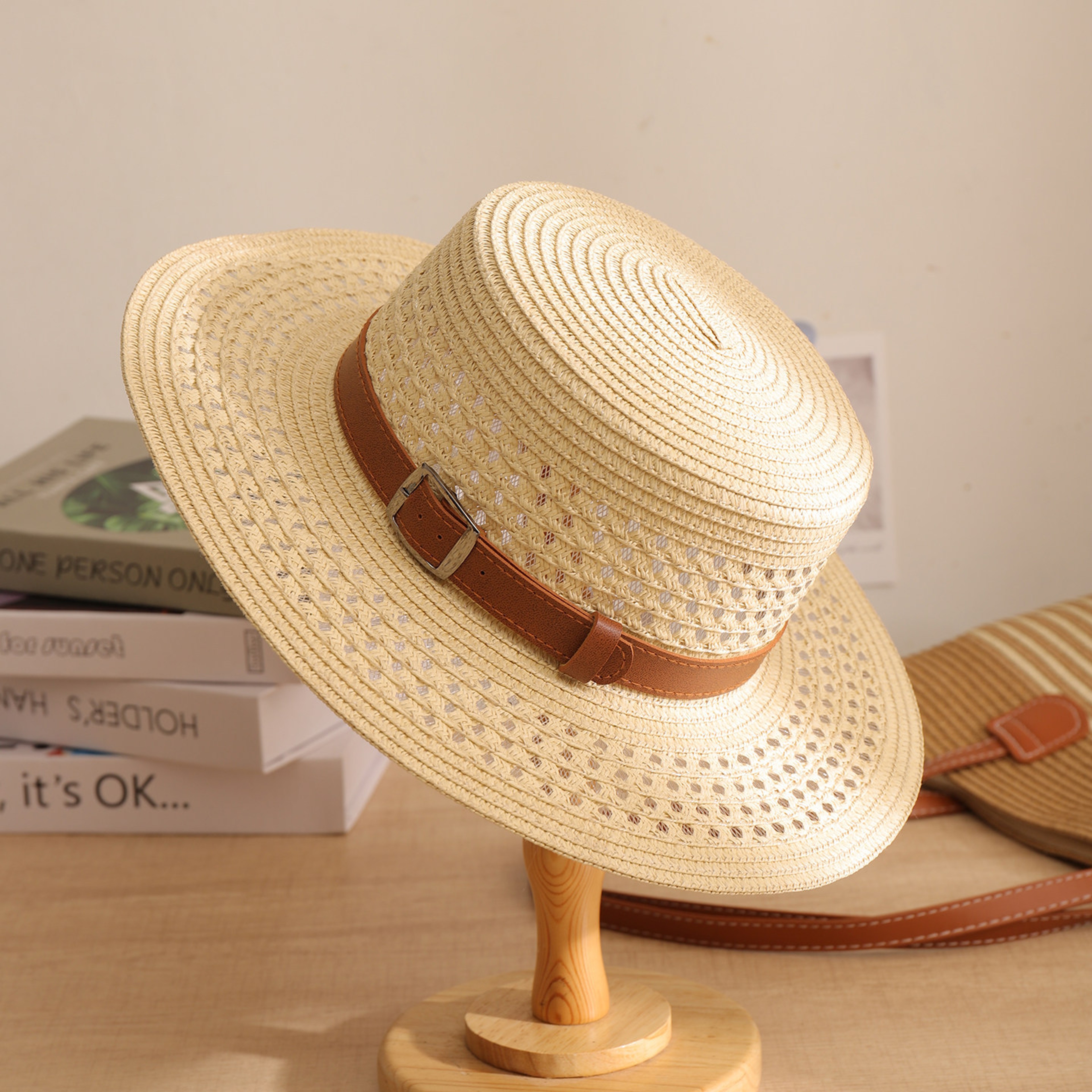 French Straw Sun Hat with Leather Buckle – view 8