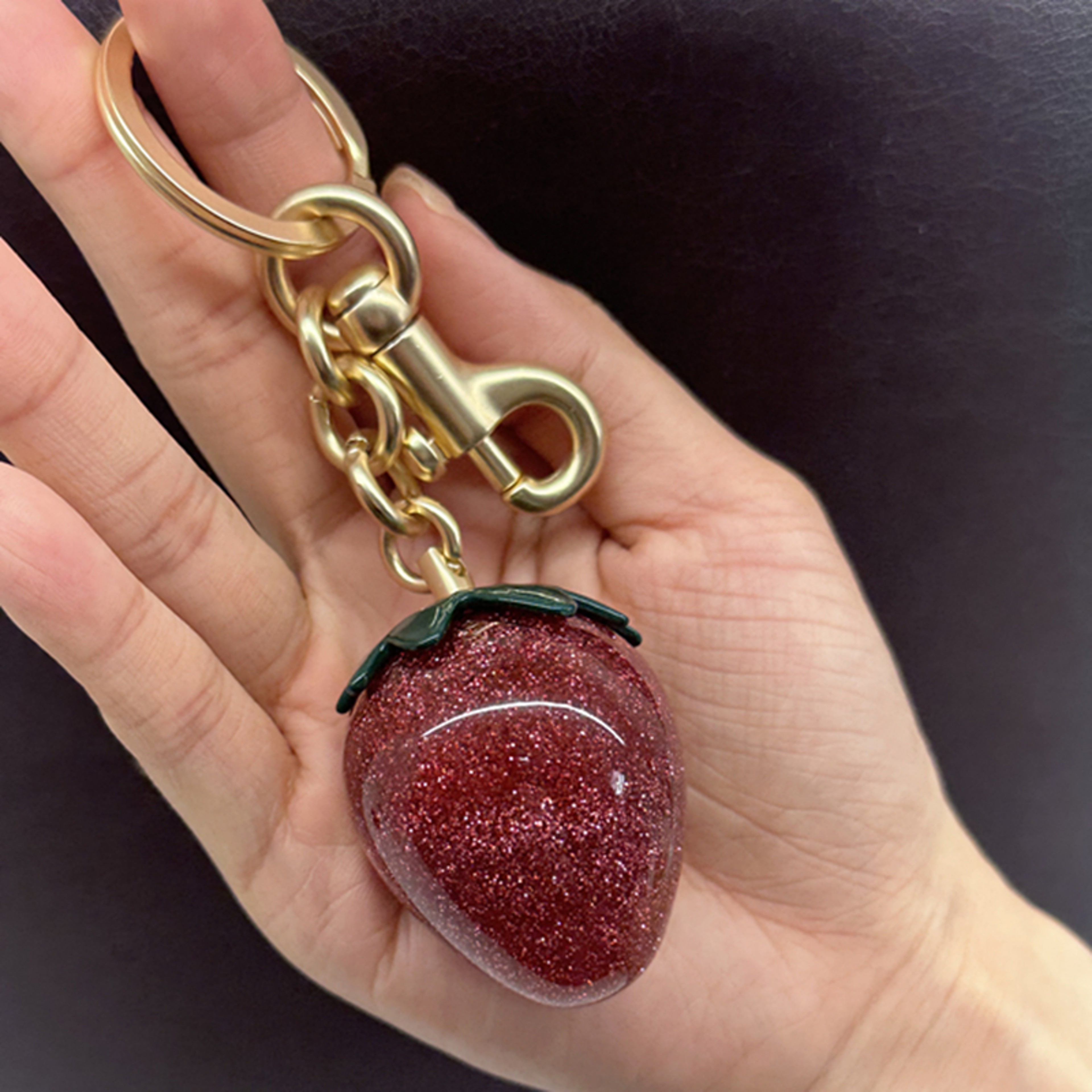 Red Crystal Strawberry Bag Charm and Keychain for Handbags – view 3