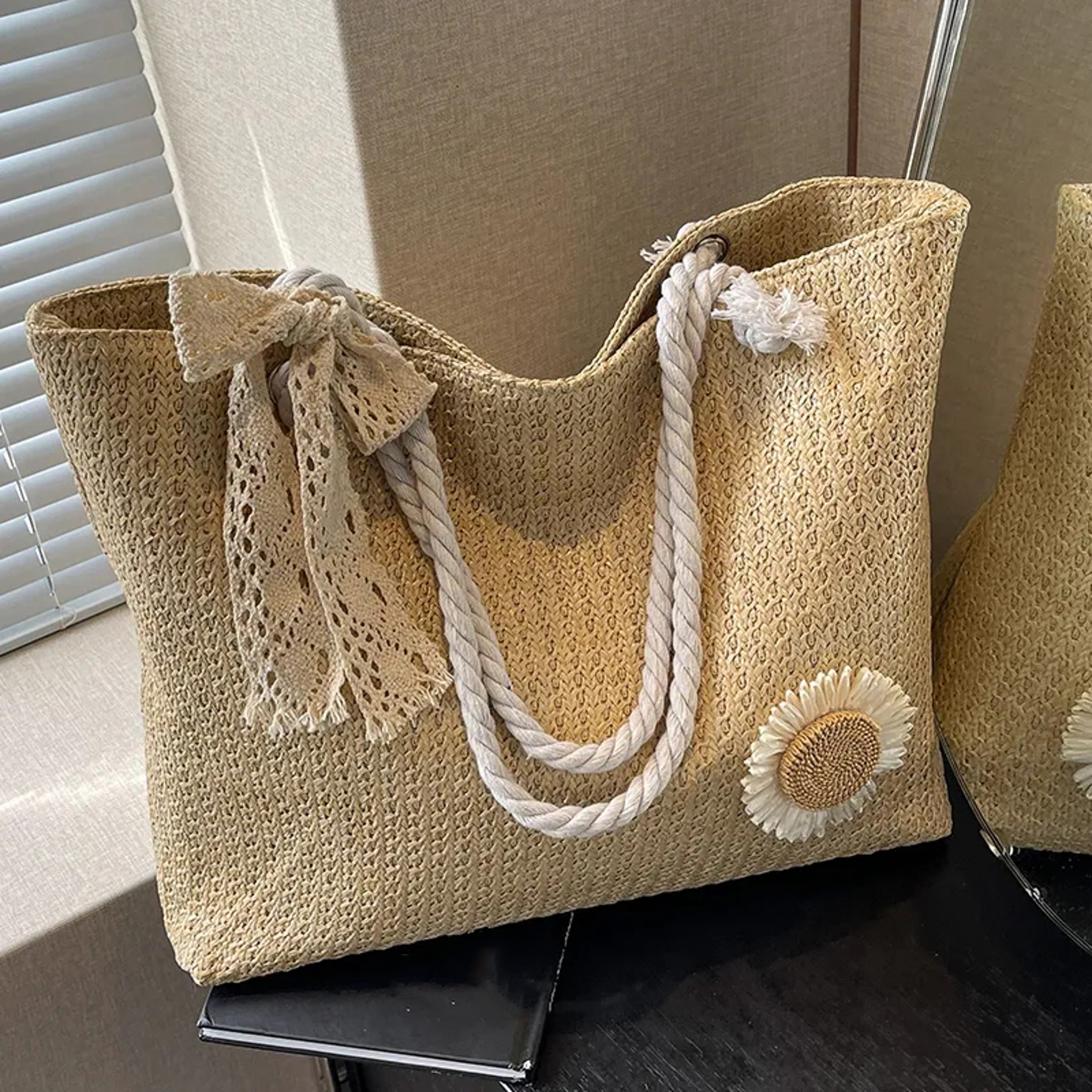 Handwoven Summer Beach Tote and Retro Straw Shoulder Bag – view 8