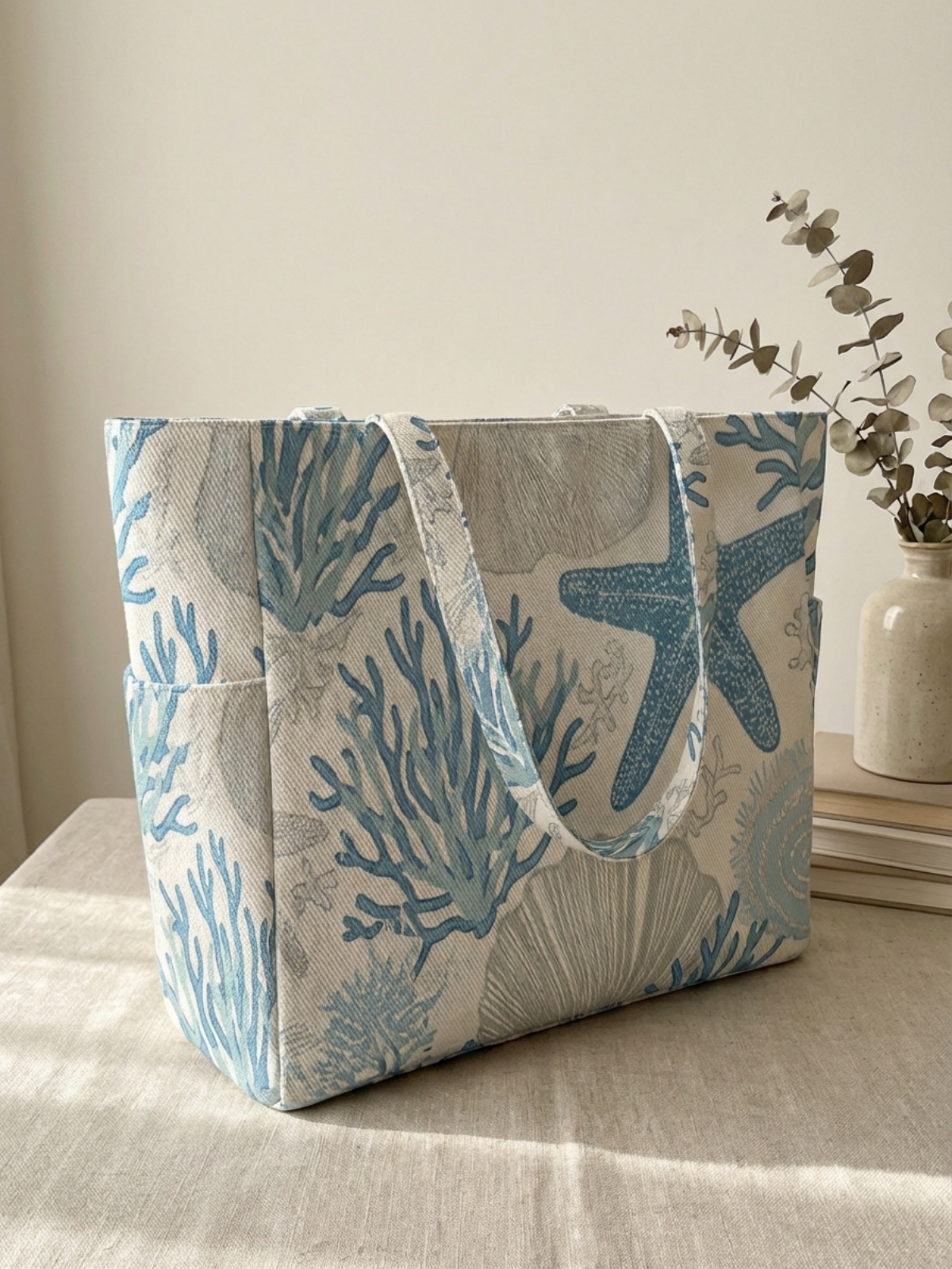 Large Capacity Canvas Tote Bag for Women with Marine Print – view 7