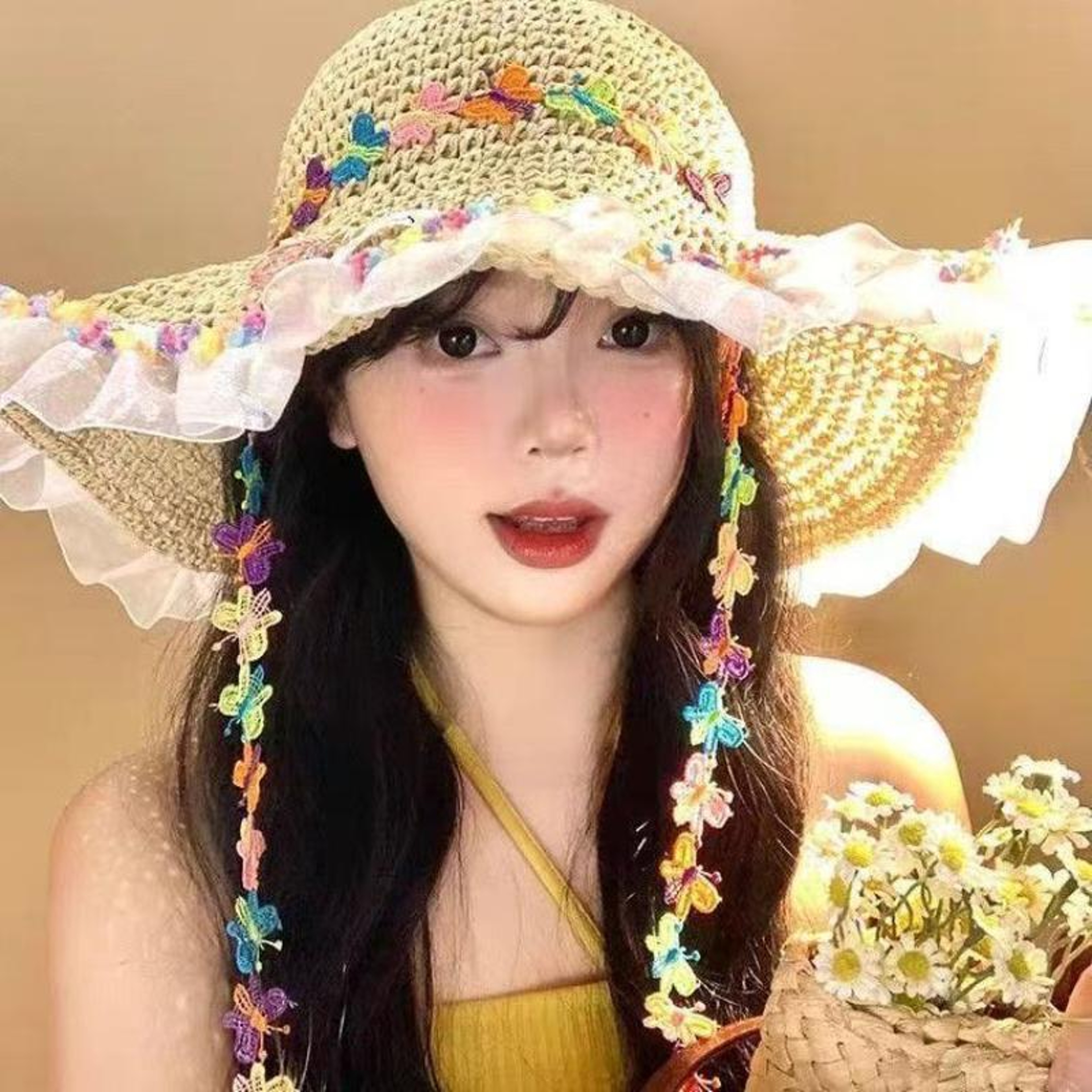Colorful Butterfly Straw Sun Hat – view 1