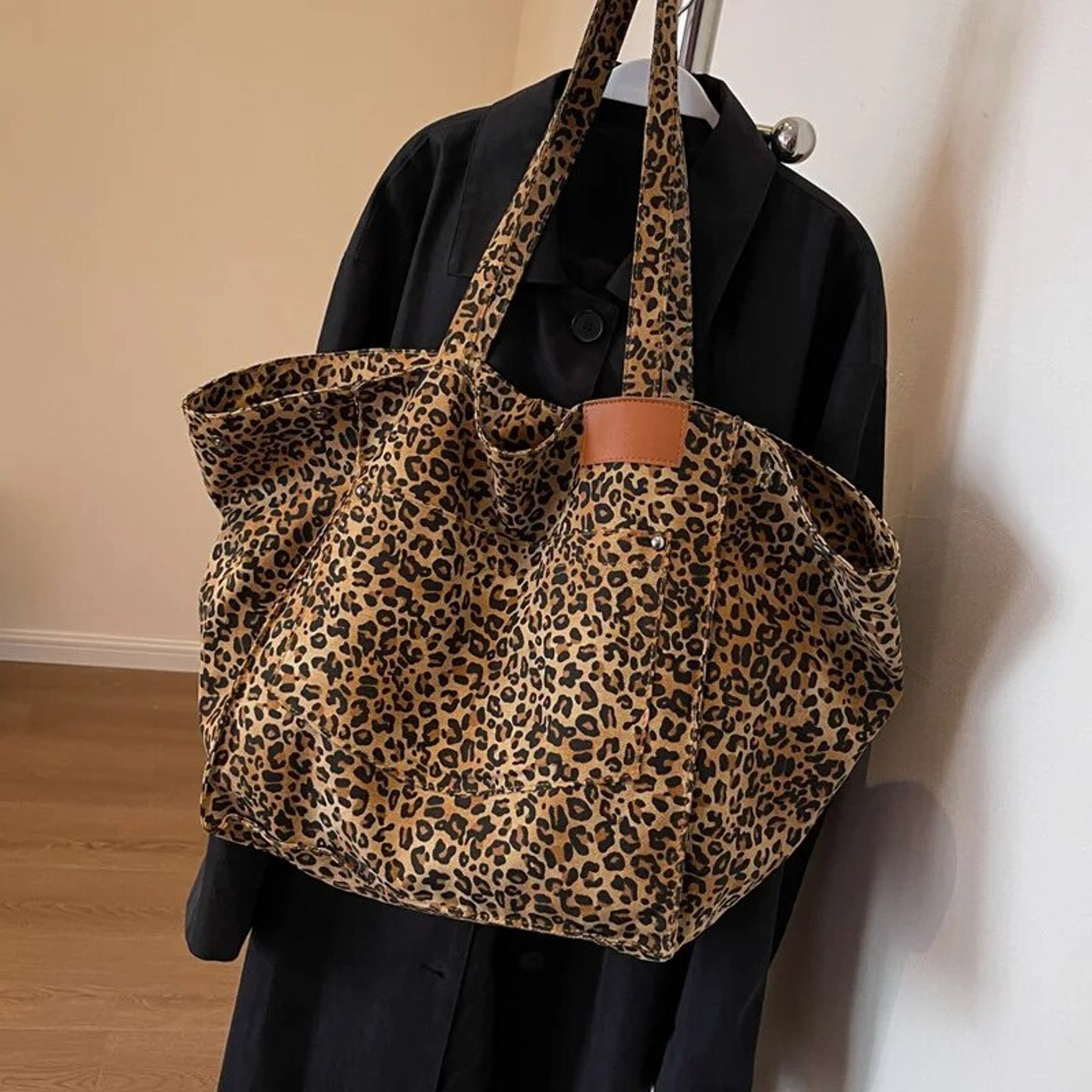 Leopard Canvas Tote Bag Vintage Large Shoulder Handbag – view 2