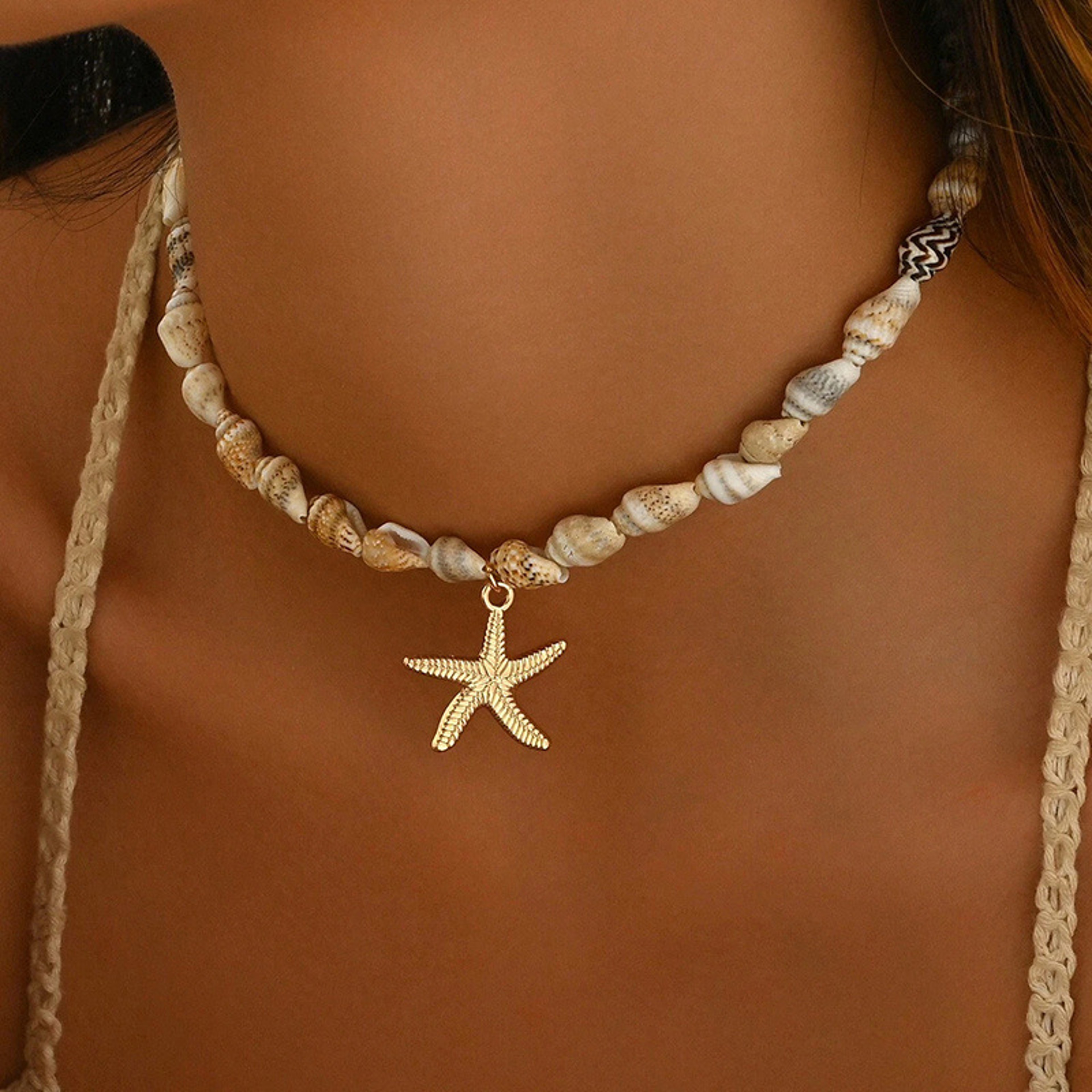 Bohemian Seashell Starfish Beaded Choker Necklace – view 2