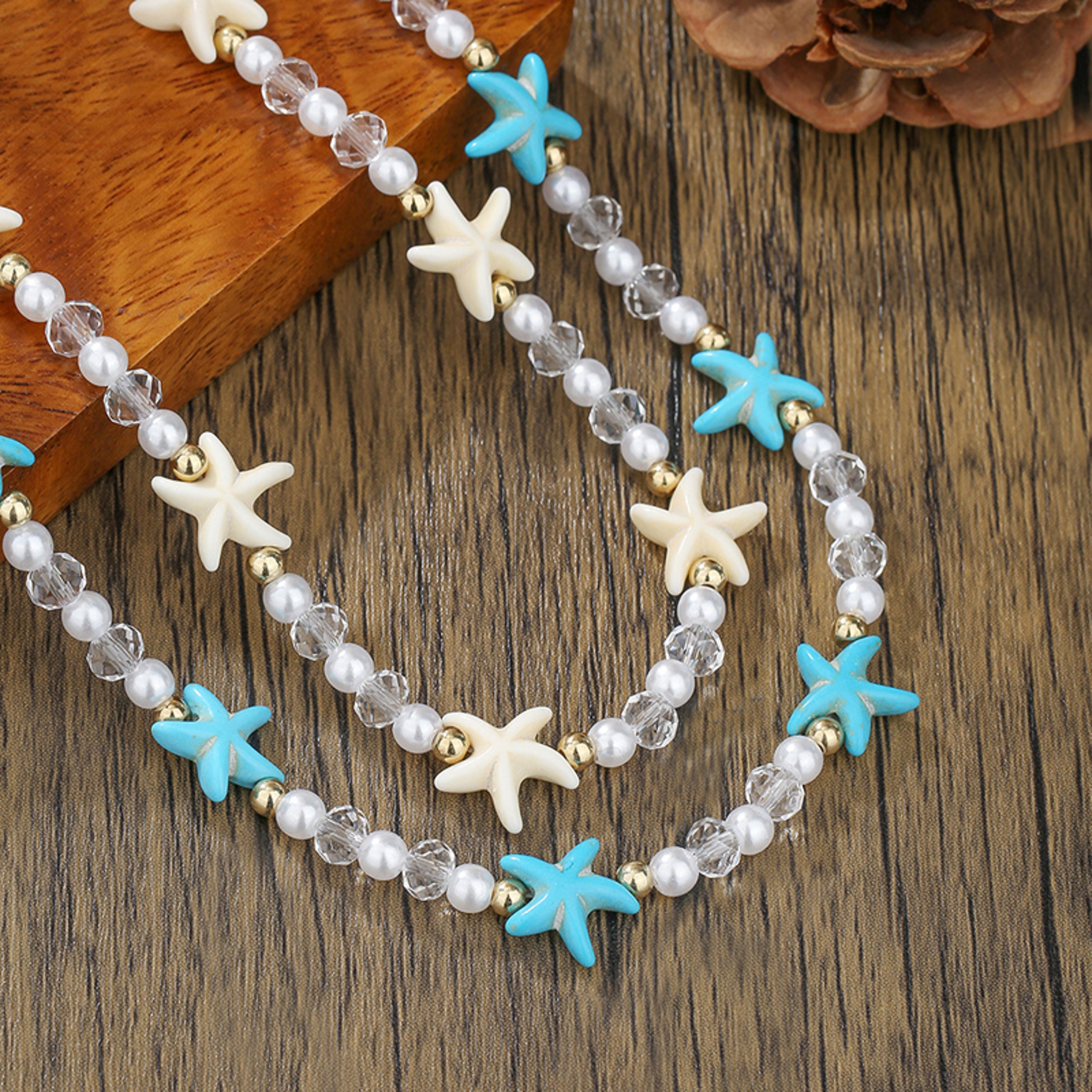 Bohemian Starfish Pearl Beaded Adjustable Beach Necklace – view 5