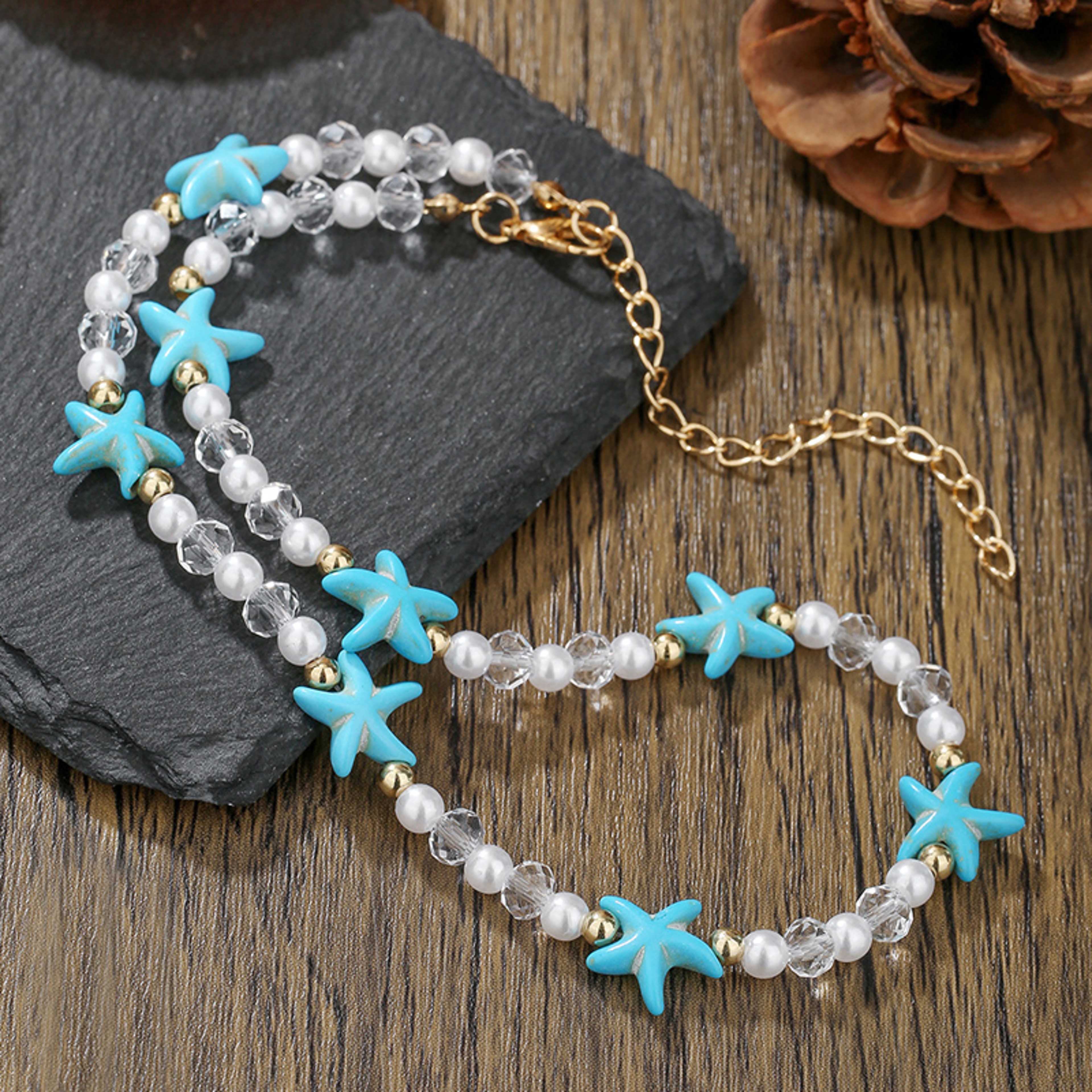 Bohemian Starfish Pearl Beaded Adjustable Beach Necklace – view 7