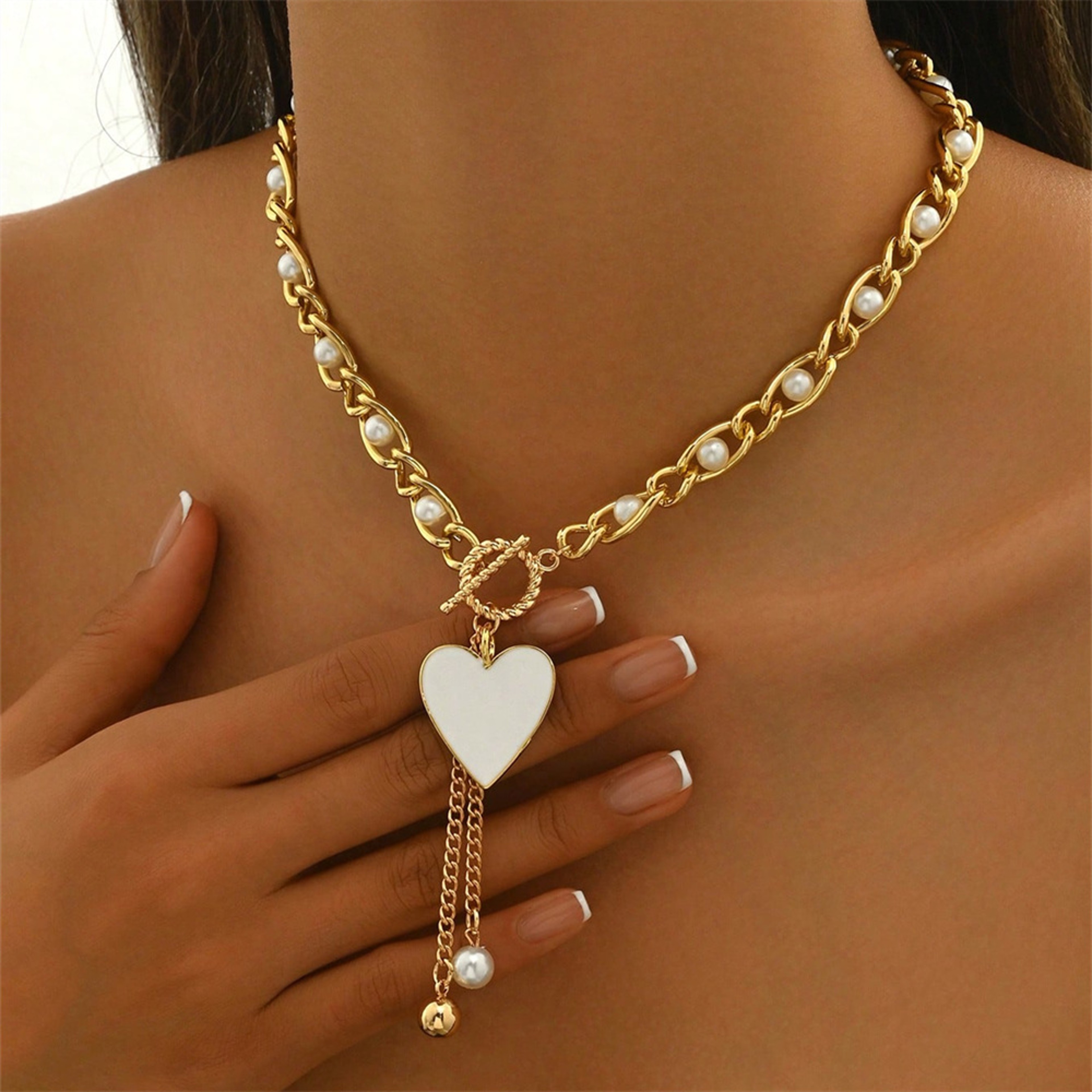 Boho Starfish Pendant Necklace with Pearl Choker and Tassel Chain – view 7