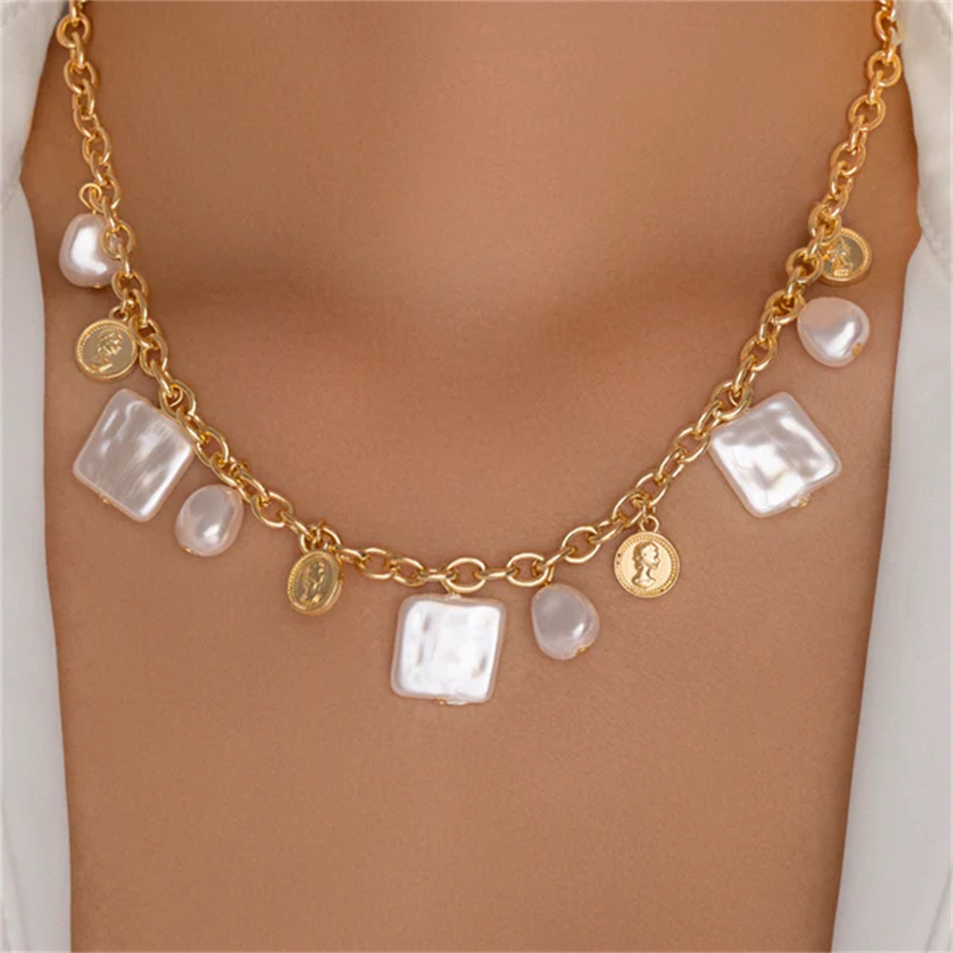 Boho Starfish Pendant Necklace with Pearl Choker and Tassel Chain – view 10