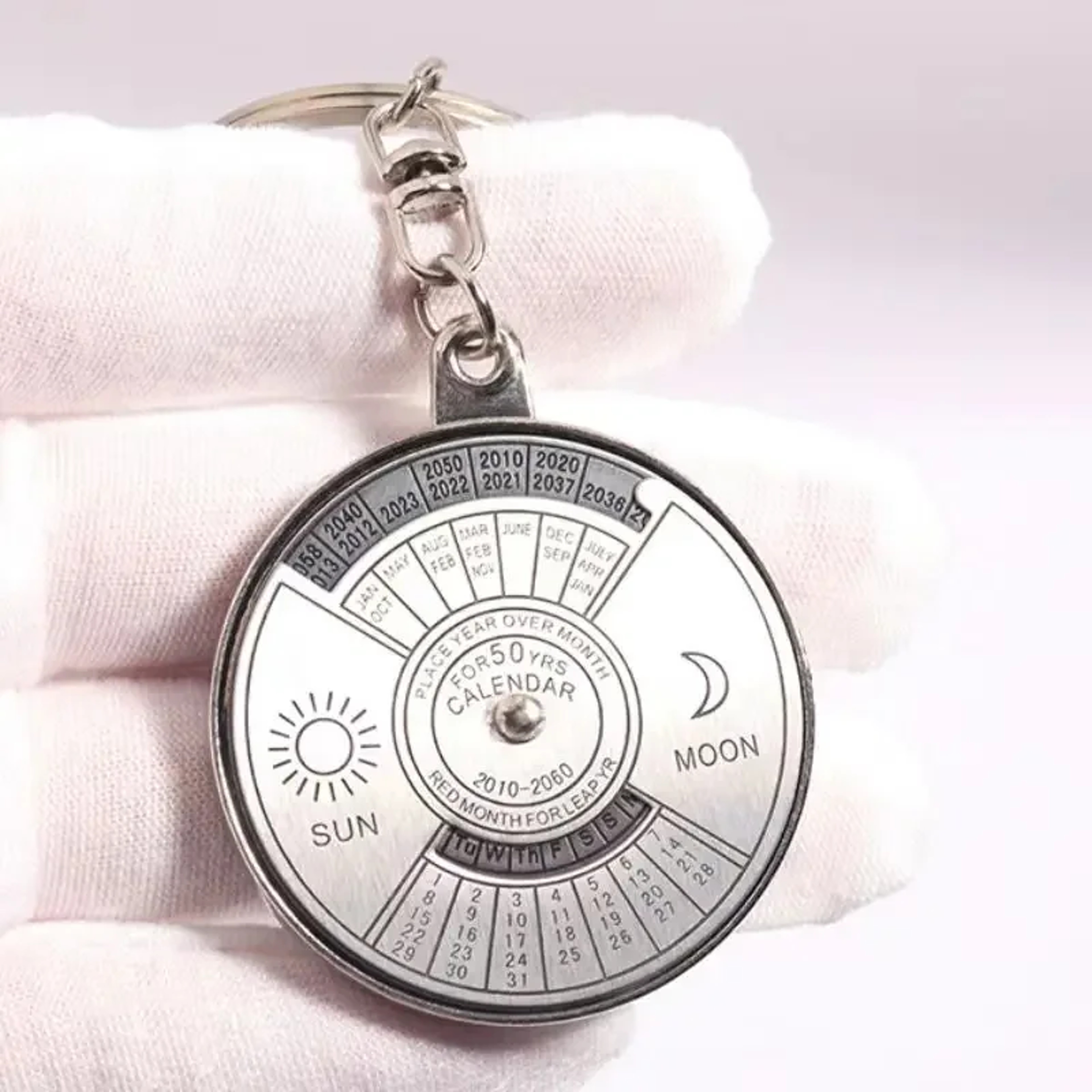 Silver Alloy Year Perpetual Calendar Keychain and Unique Car Accessory – view 1