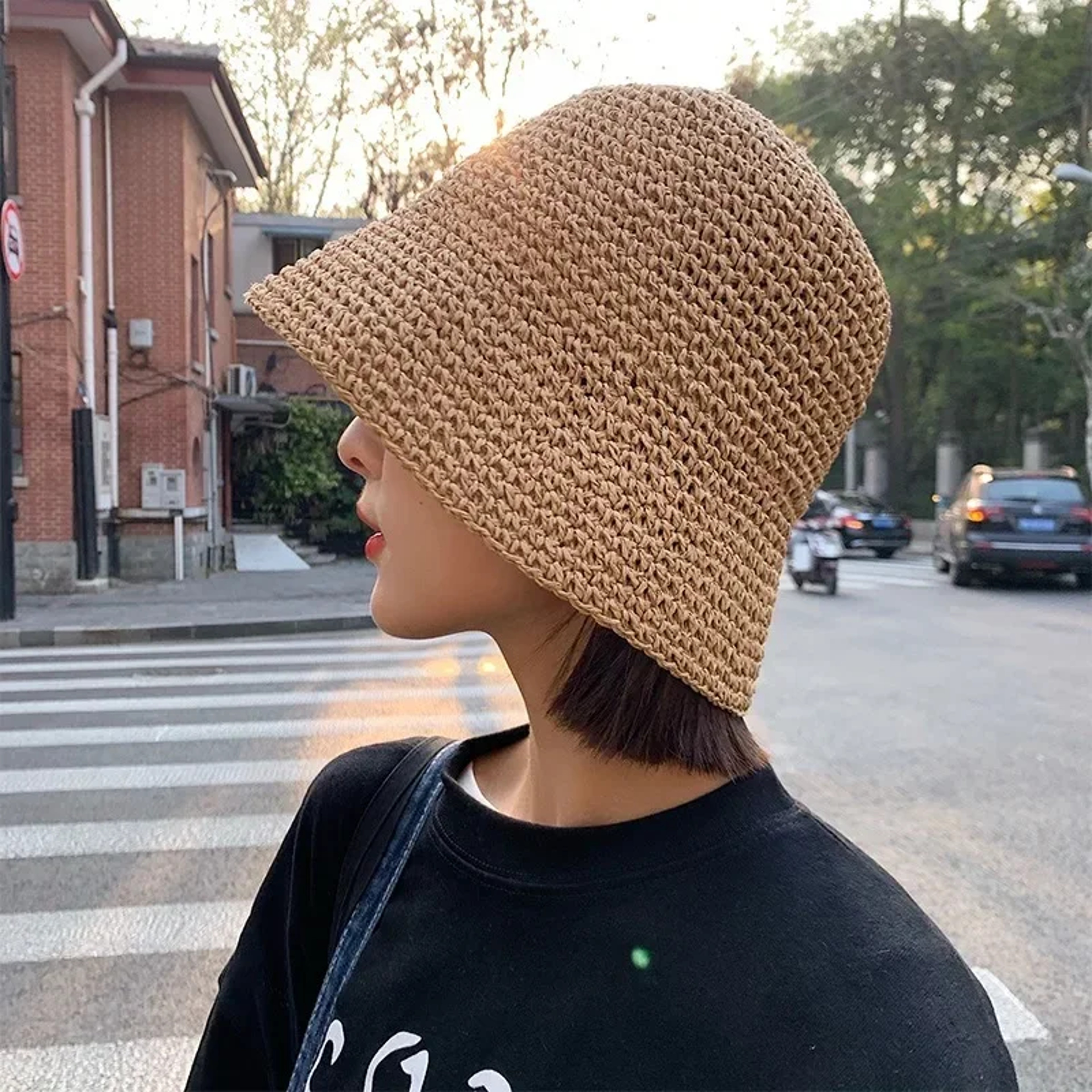 Handmade Straw Bucket Hat for Women Summer Sun Protection – view 2