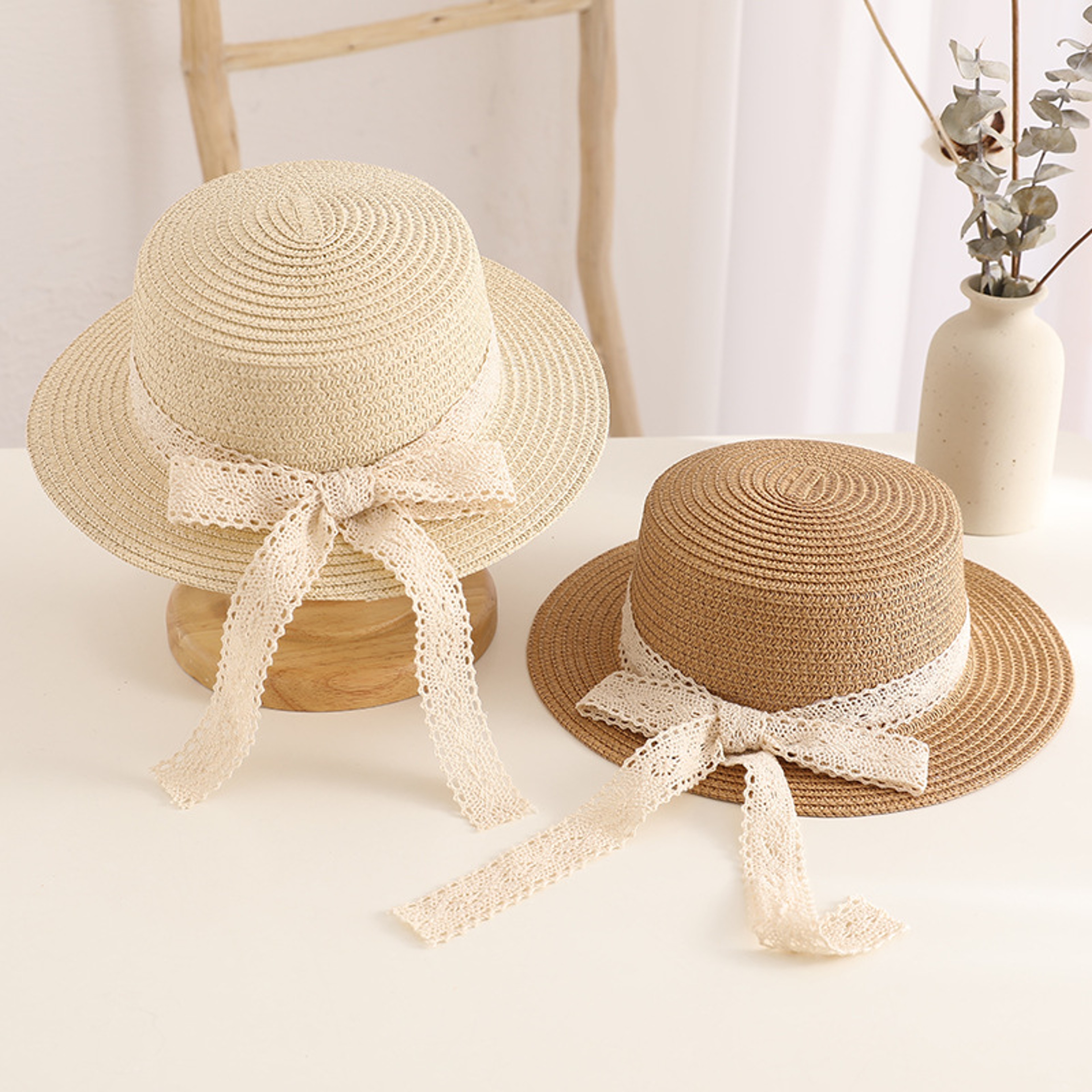 Cute Bow Streamer Kids Straw Hat for Summer UV Protection – view 2