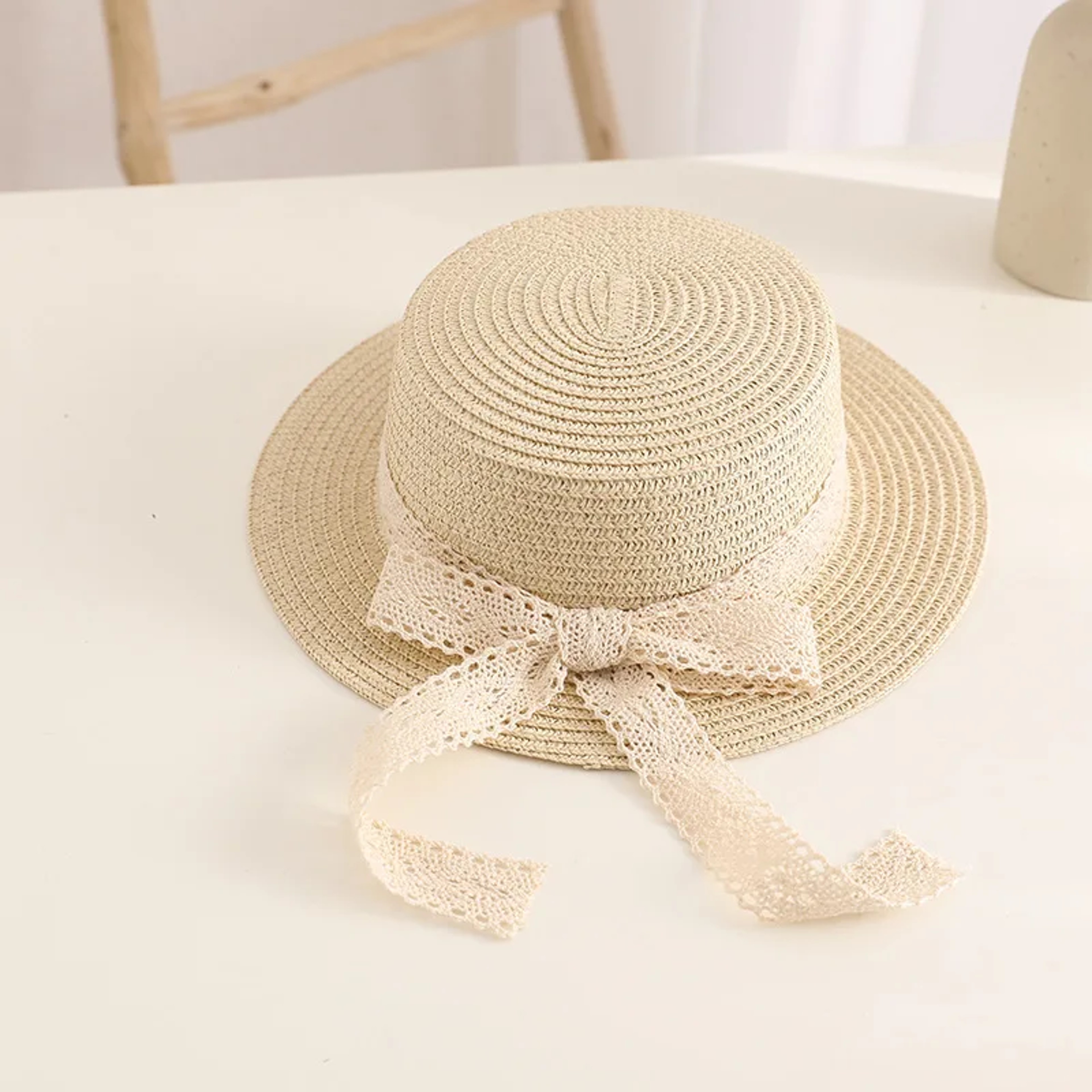 Cute Bow Streamer Kids Straw Hat for Summer UV Protection – view 7
