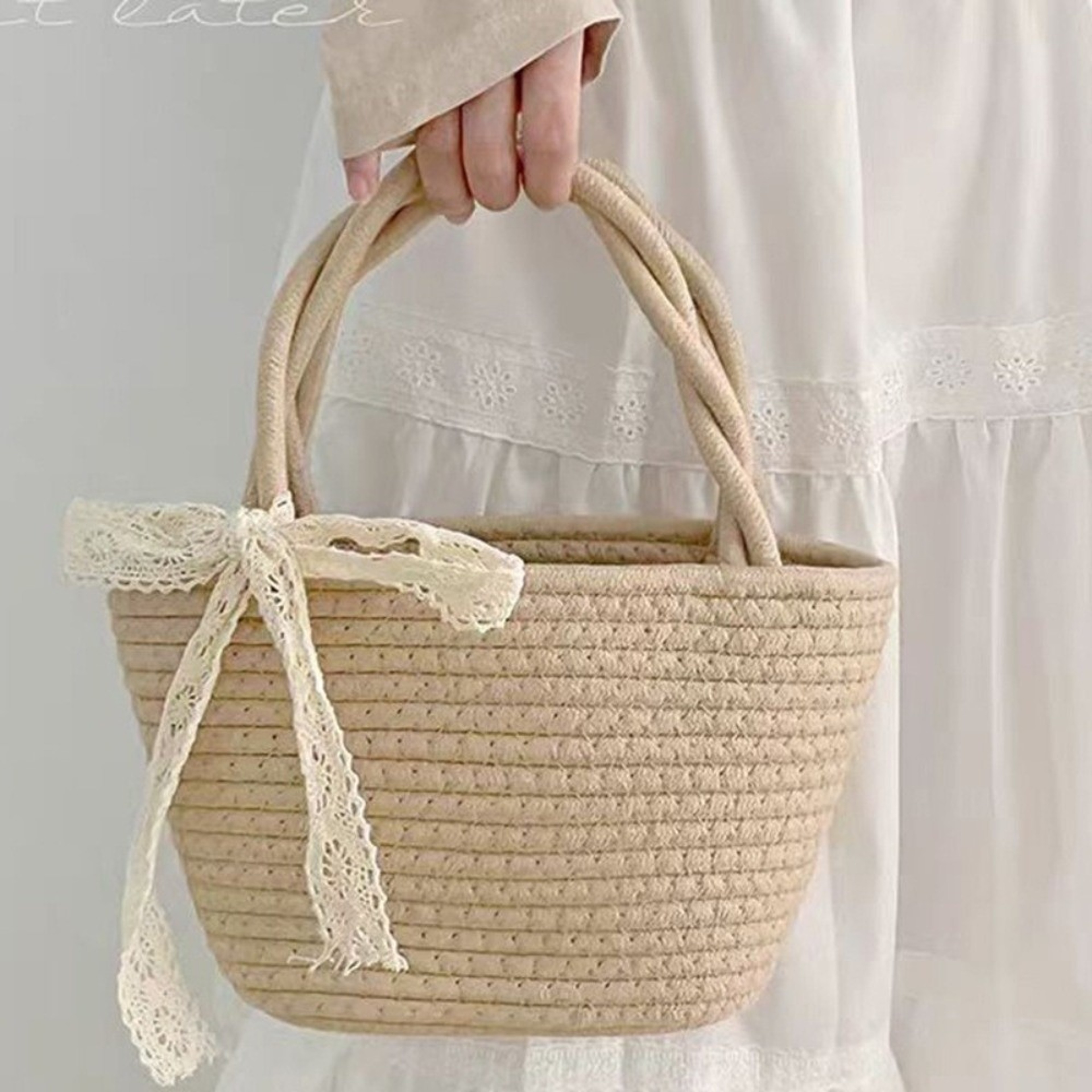 Boho Cotton Rope Woven Beach Handbag And Lightweight Shopping Basket 1