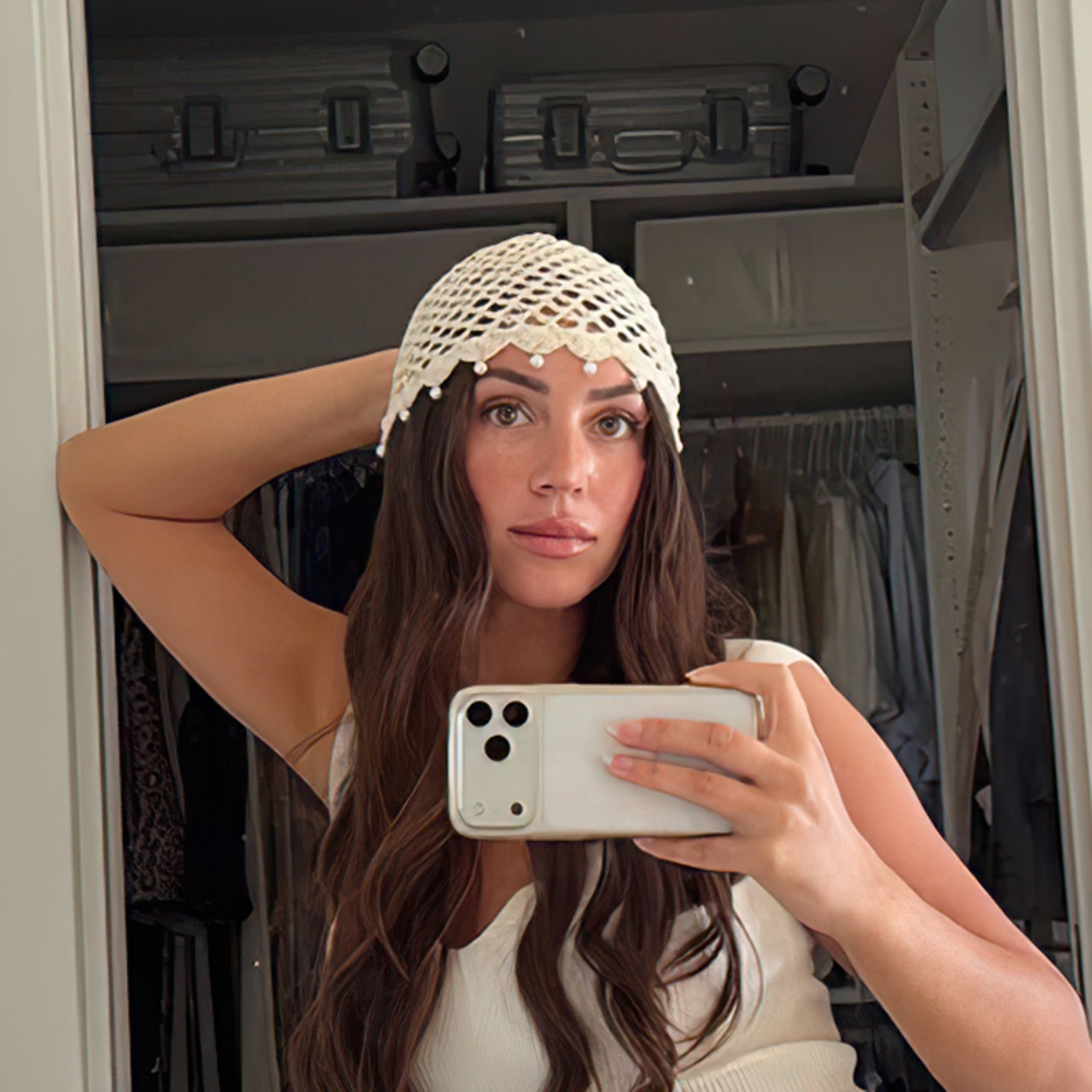 Handmade Pearl Crochet Beanie Hat For Women Lightweight Summer Skull Cap 3