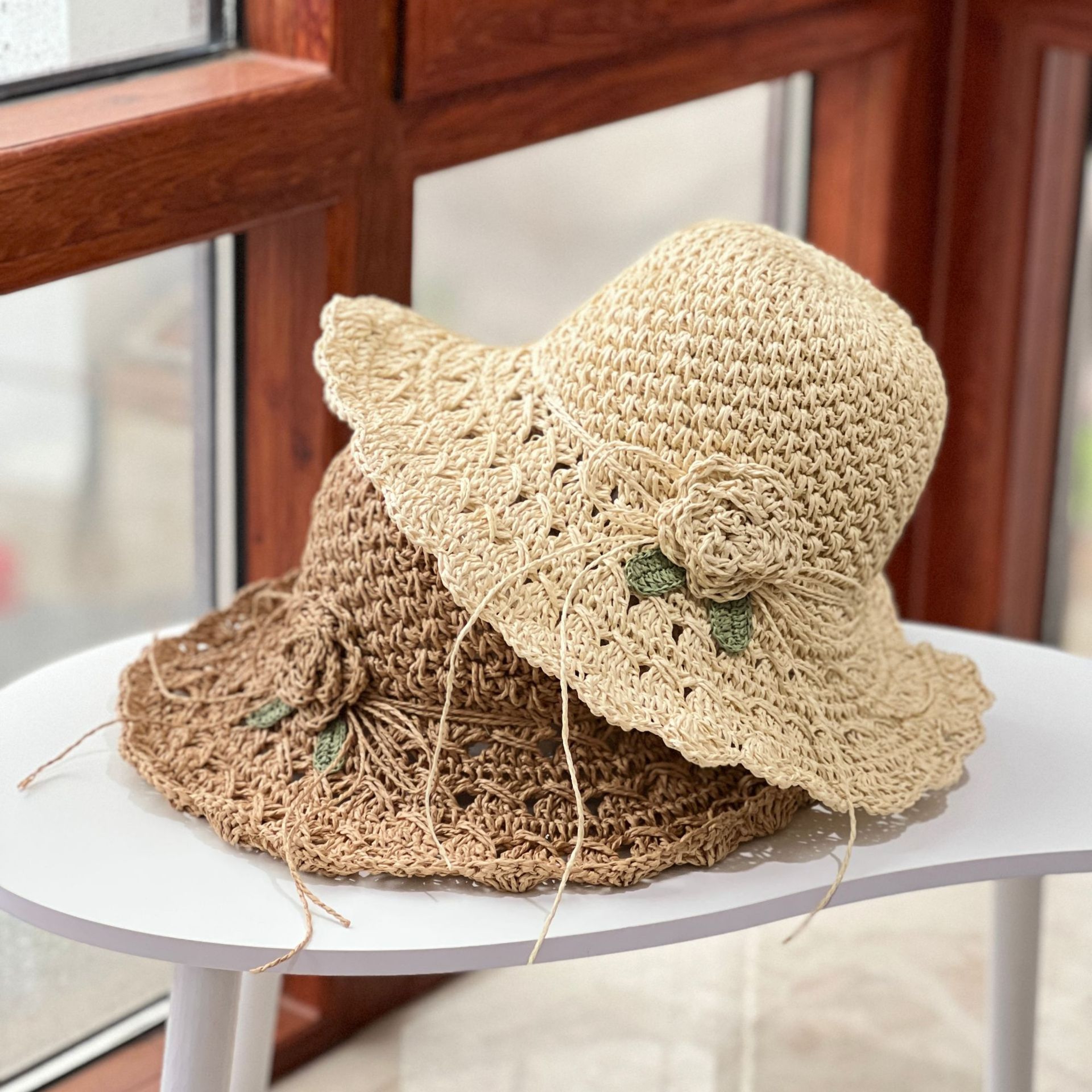 Handwoven Floral Straw Beach Hat For Women 1