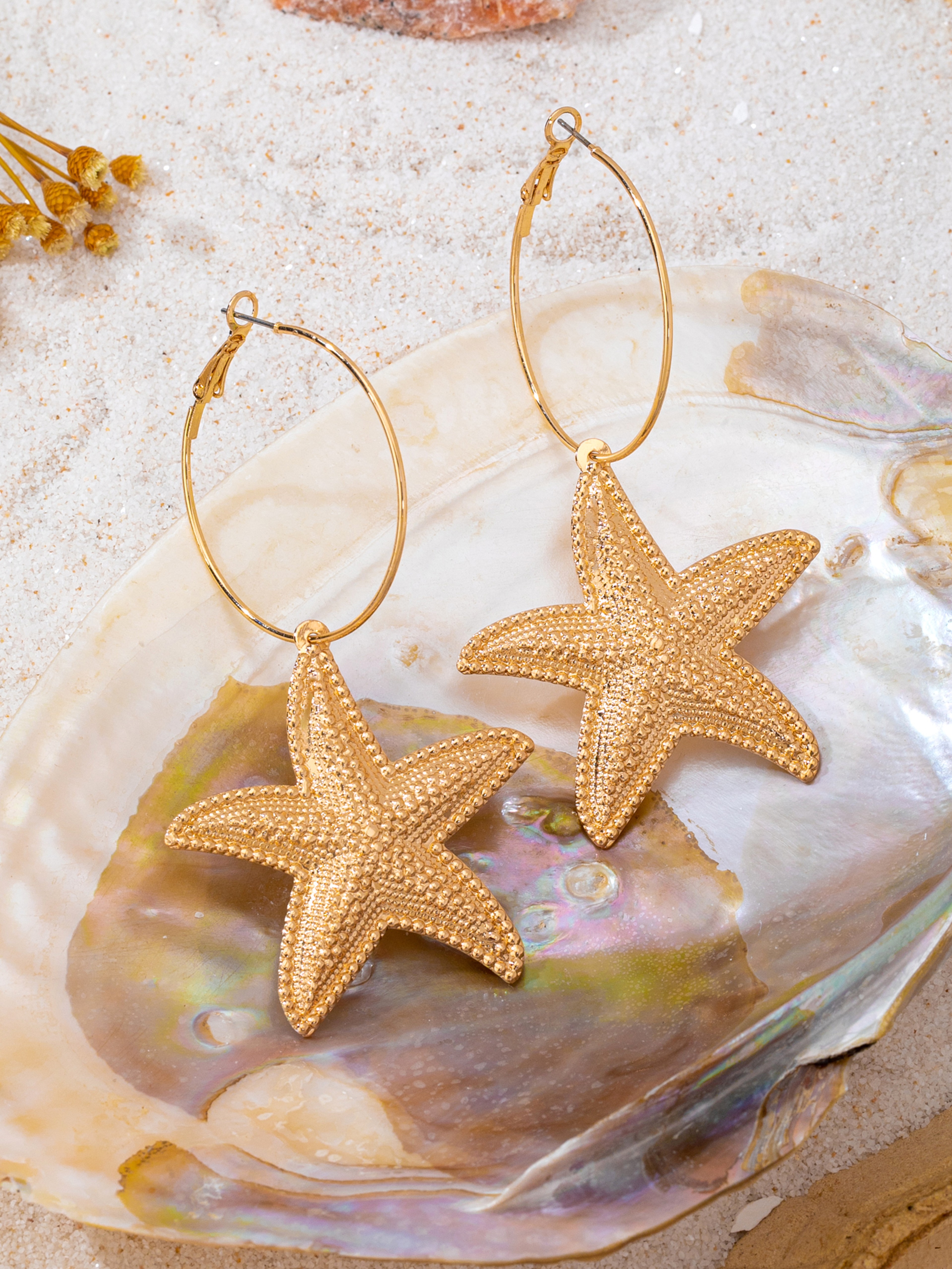Textured Gold Starfish Earrings – view 3