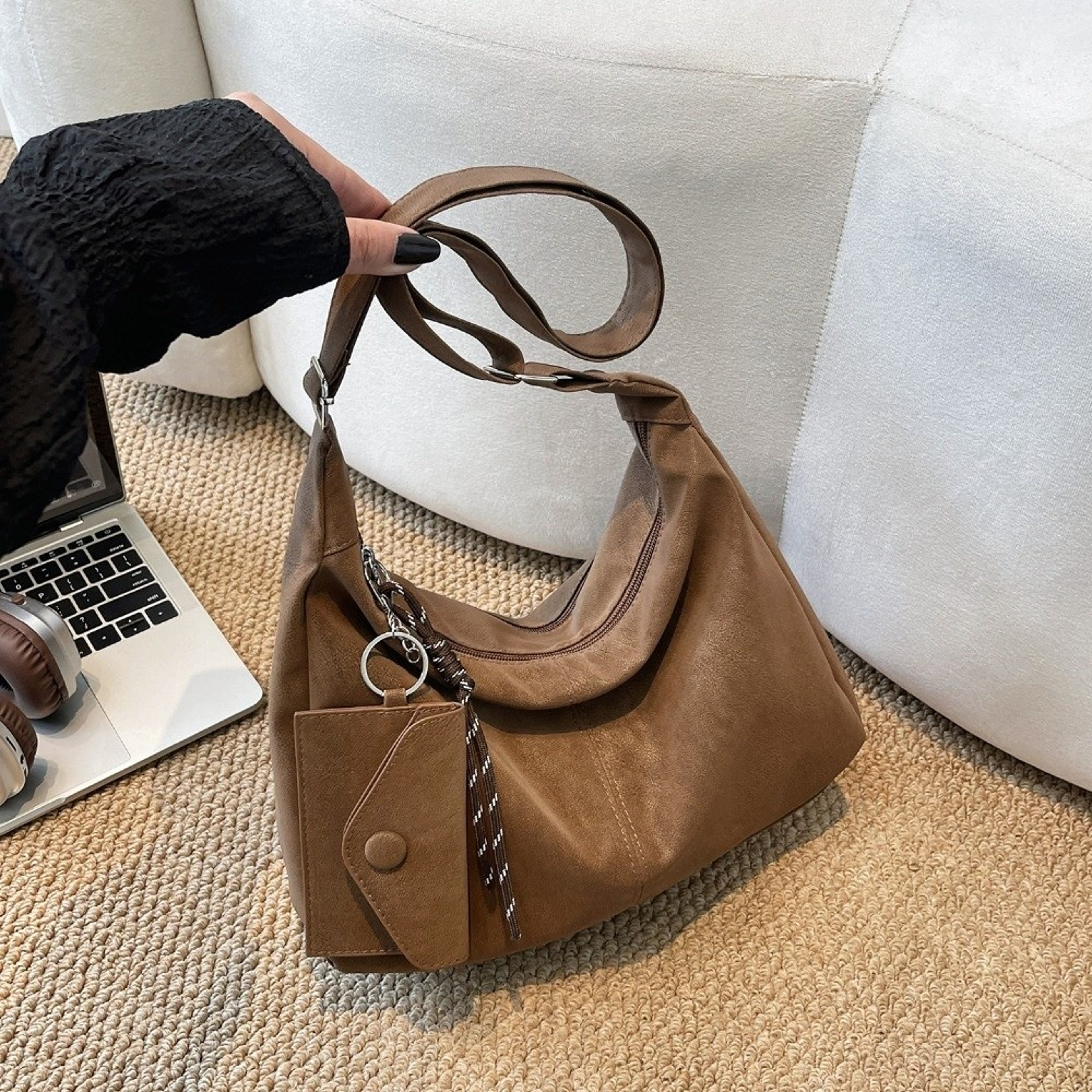 Luxe Pebble Soft Leather Tote Bag with Matching Pouch – view 4