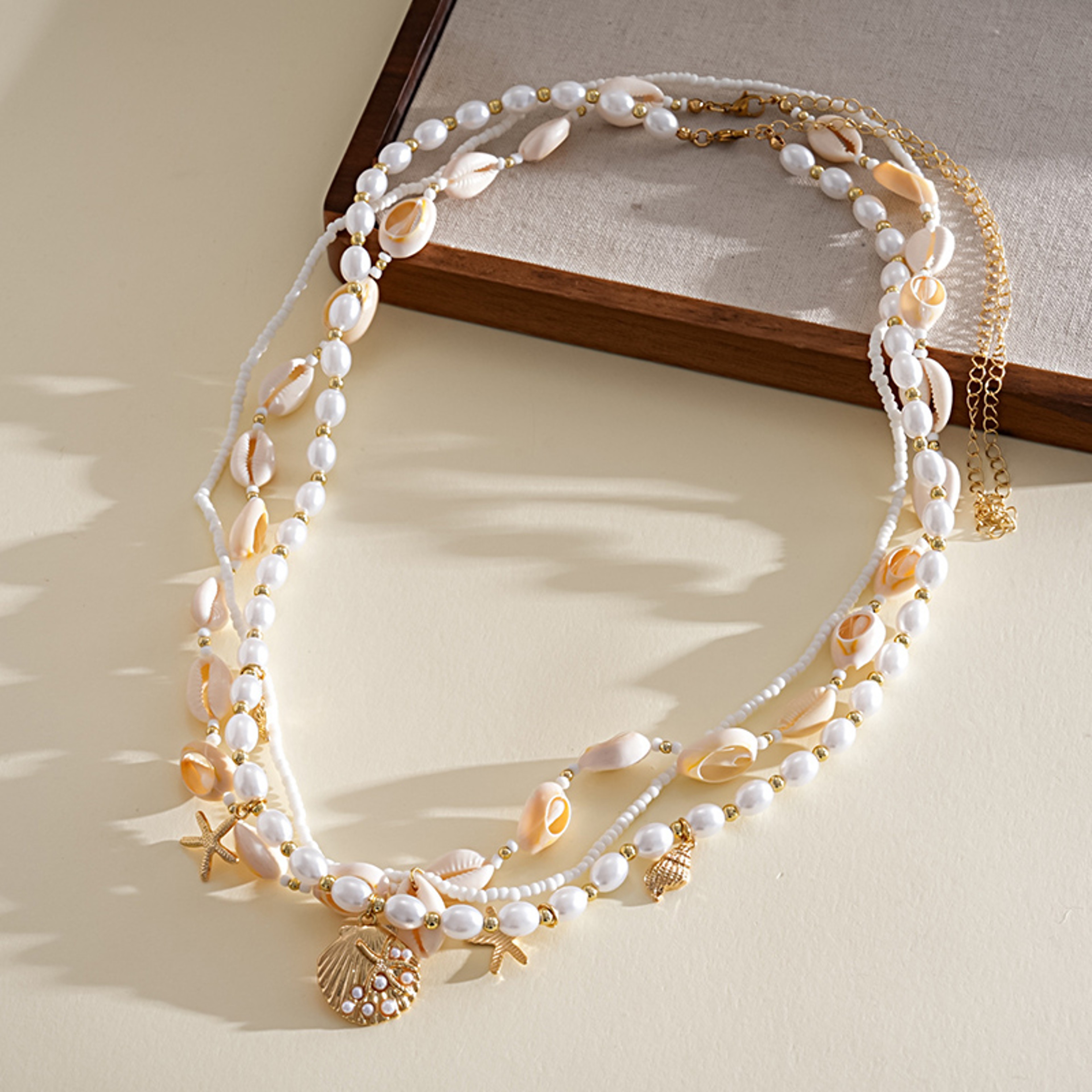 Ocean Breeze Layered Shell and Pearl Necklace – view 1