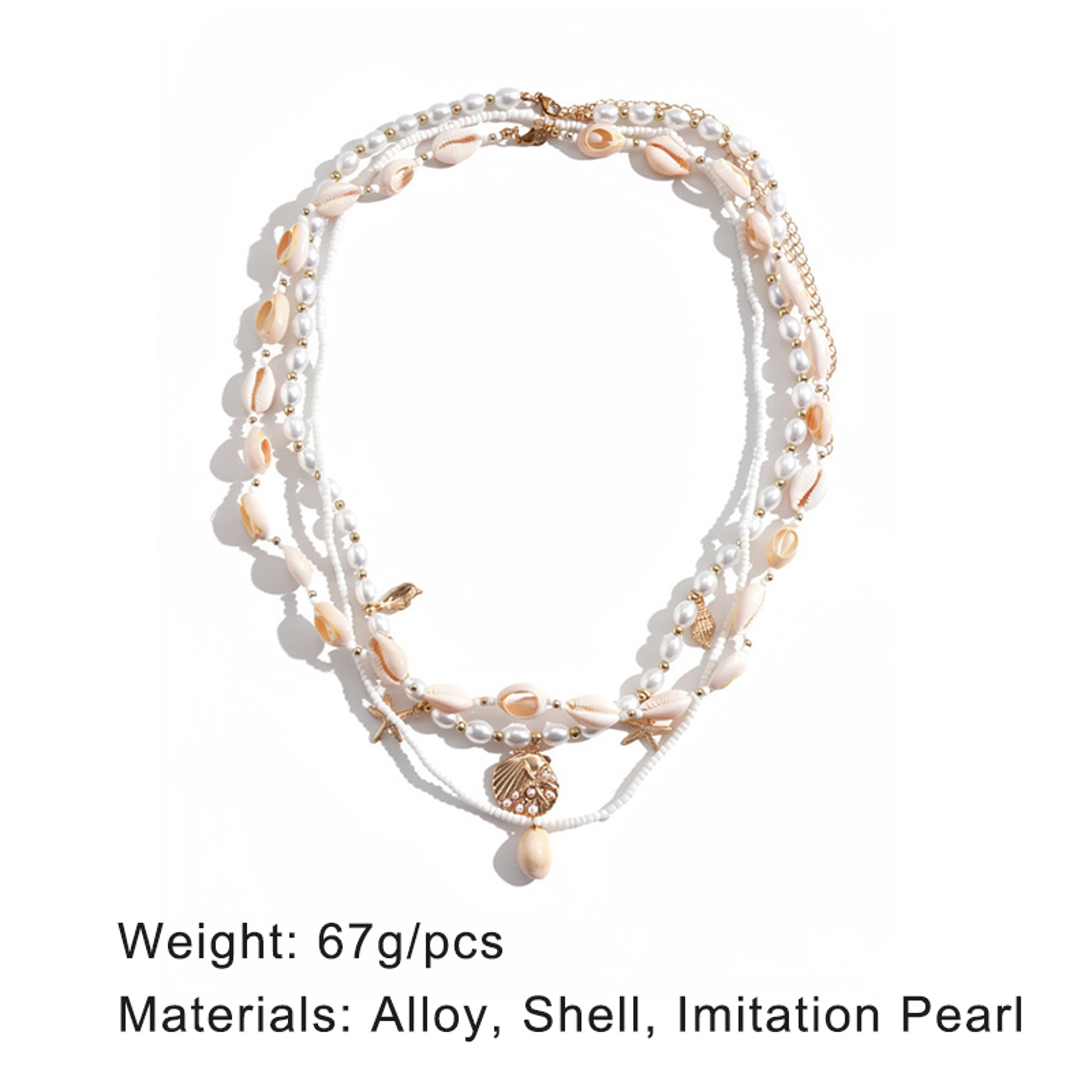 Ocean Breeze Layered Shell and Pearl Necklace – view 3