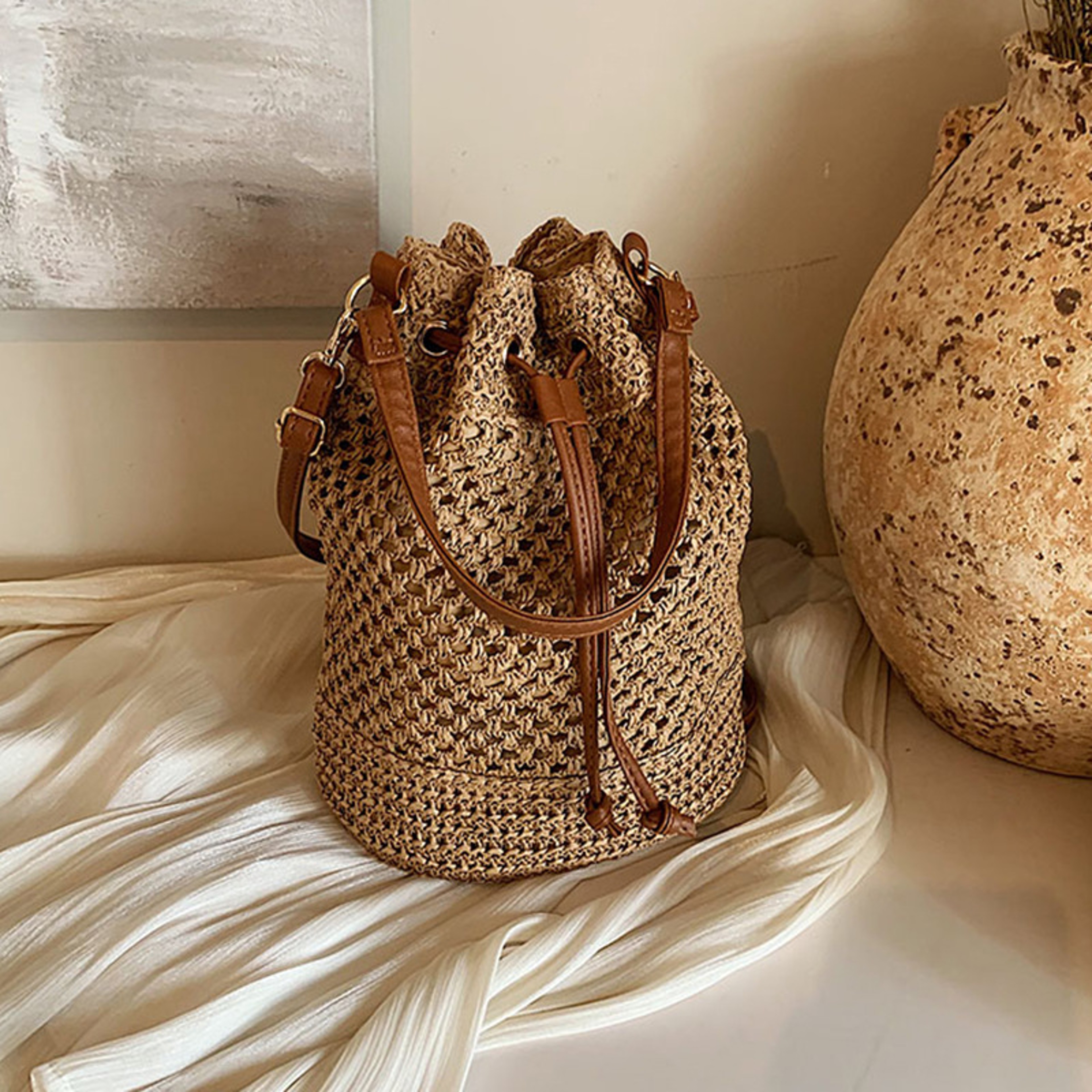 Woven Summer Straw Bucket Bag – view 1