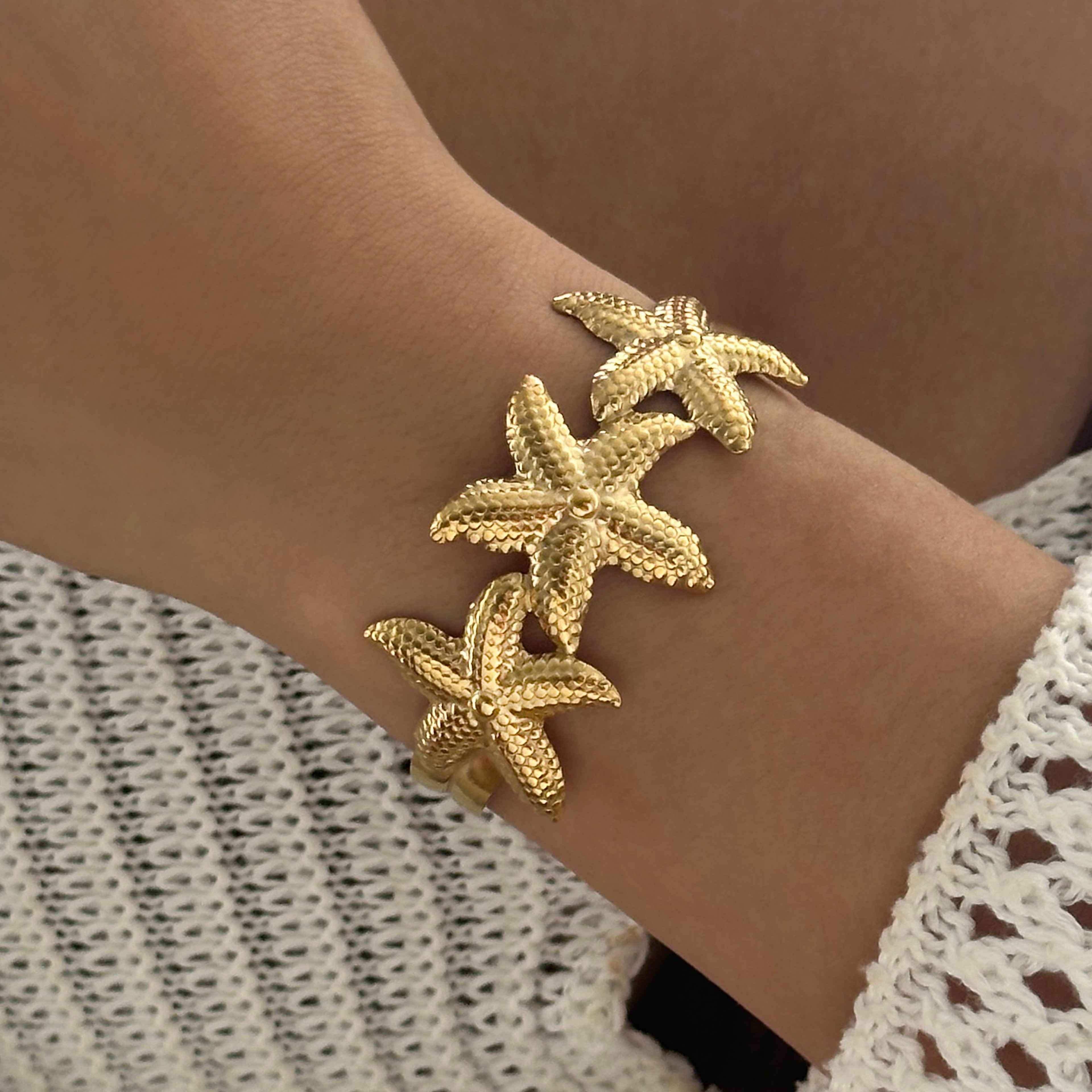 Gold Starfish Bangle Bracelet – view 5