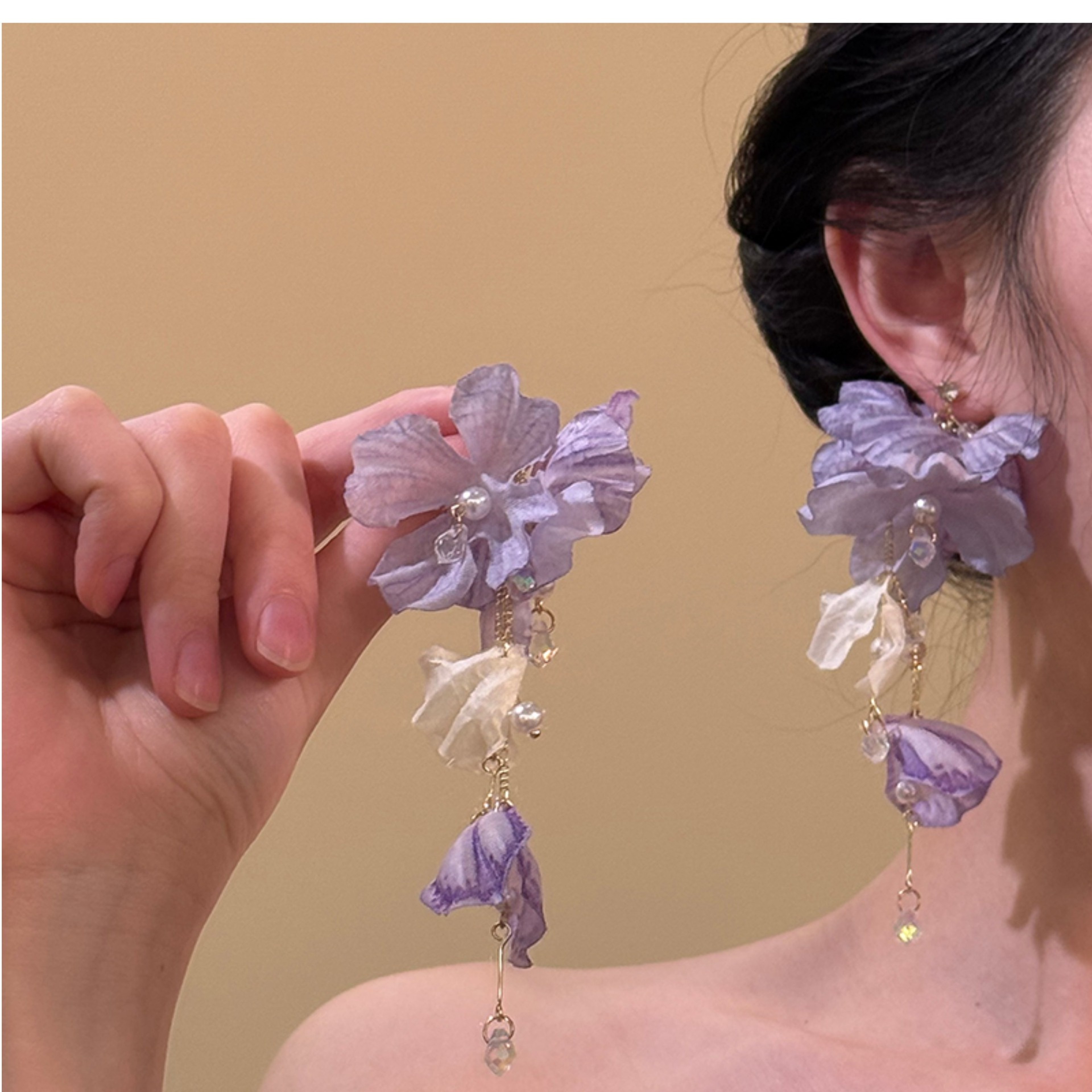 Purple Petal Tassel Earrings for Women and Girls – view 7