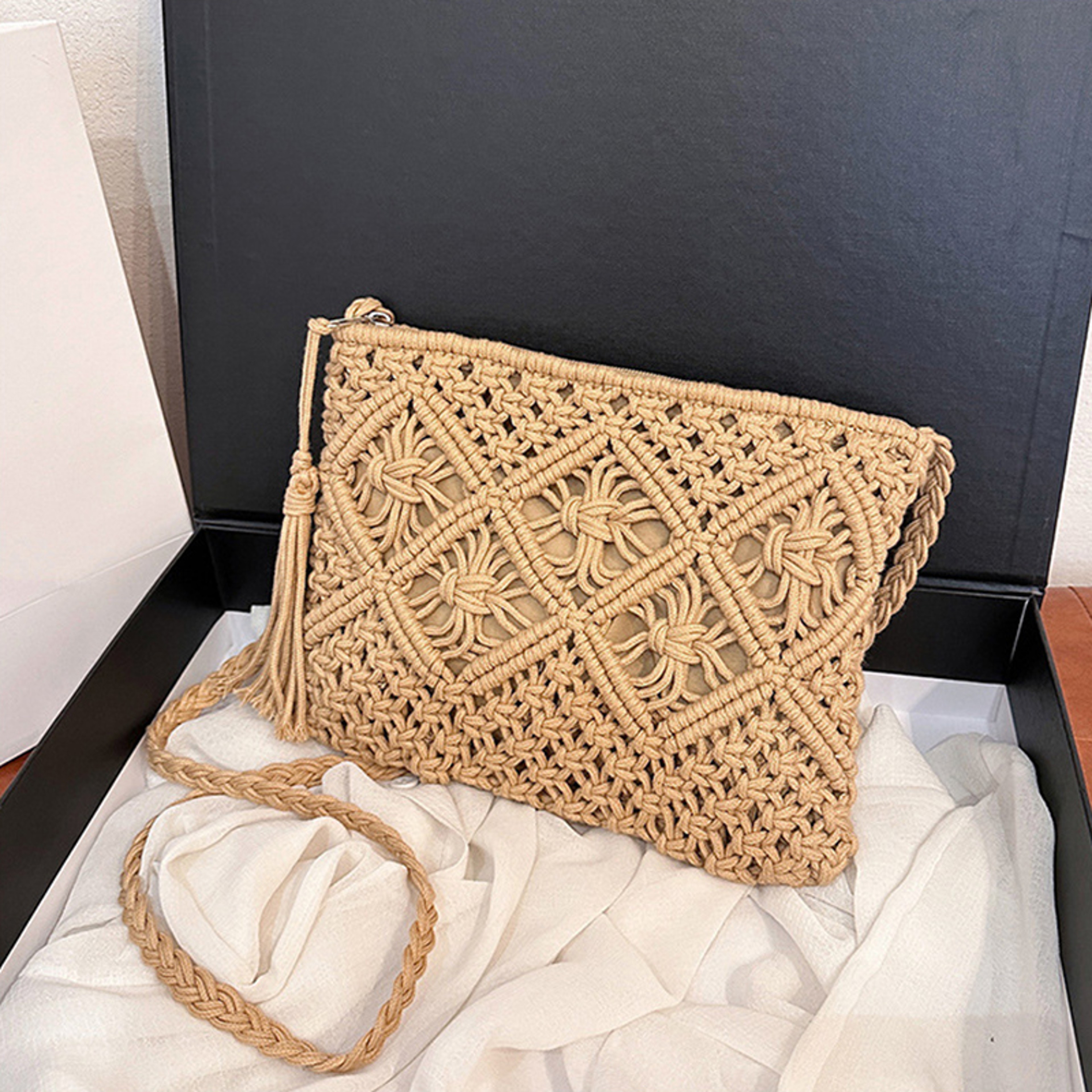 Boho Woven Straw Crossbody Bag for Summer Beach Travel – view 5
