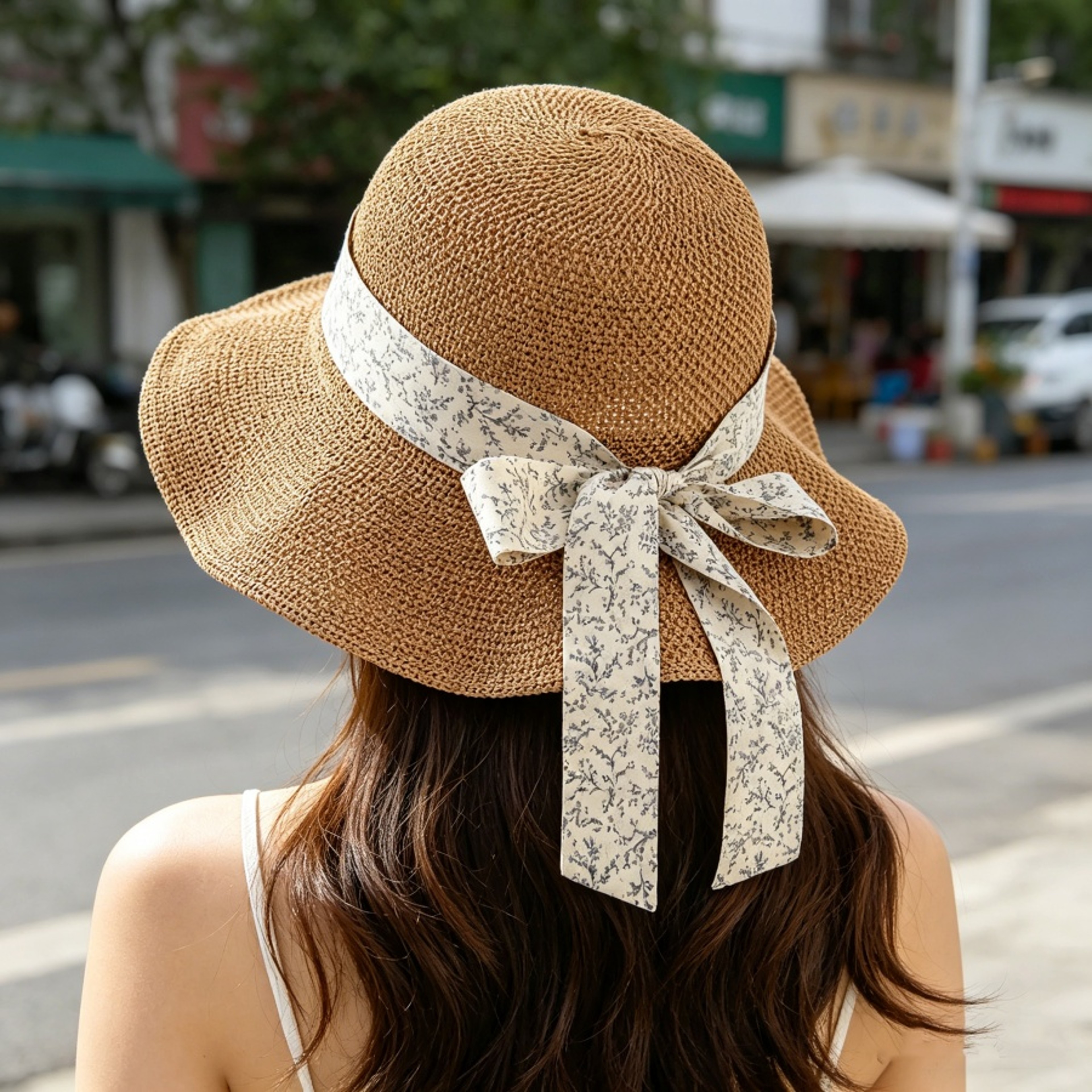 Korean Style Floral Ribbon Straw Hat – view 6