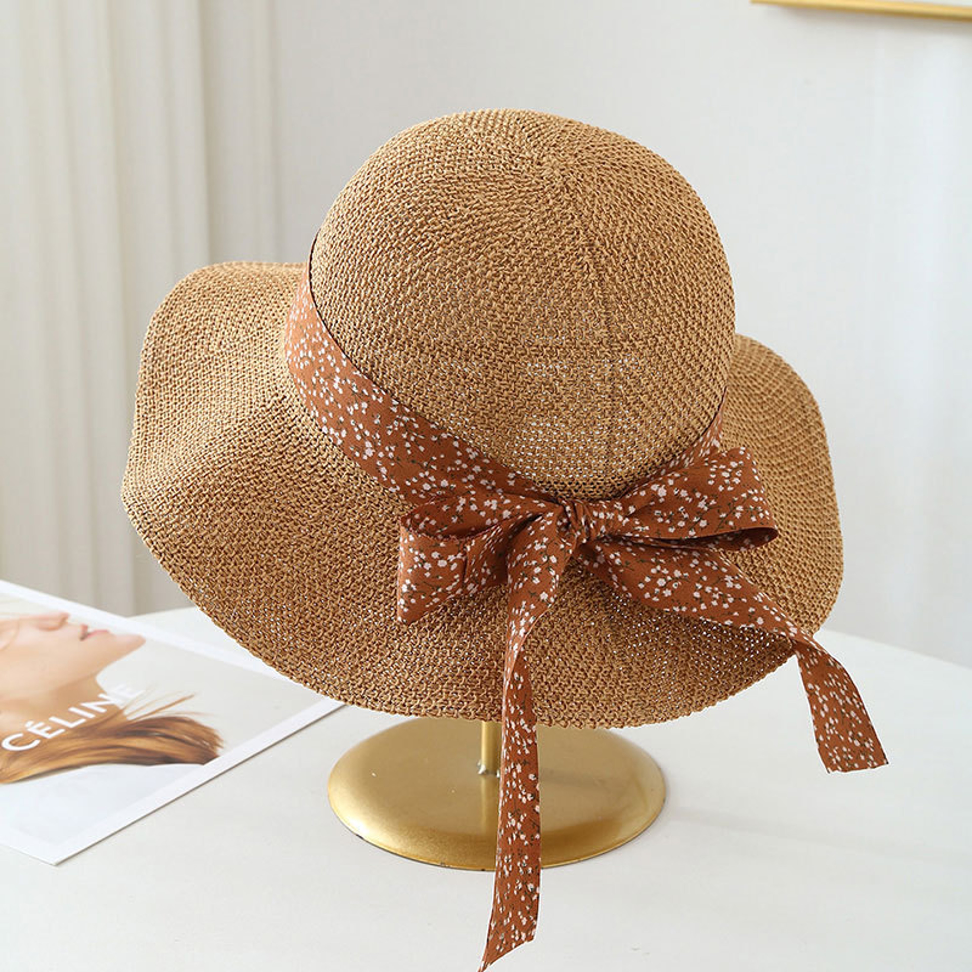 Korean Style Floral Ribbon Straw Hat – view 9