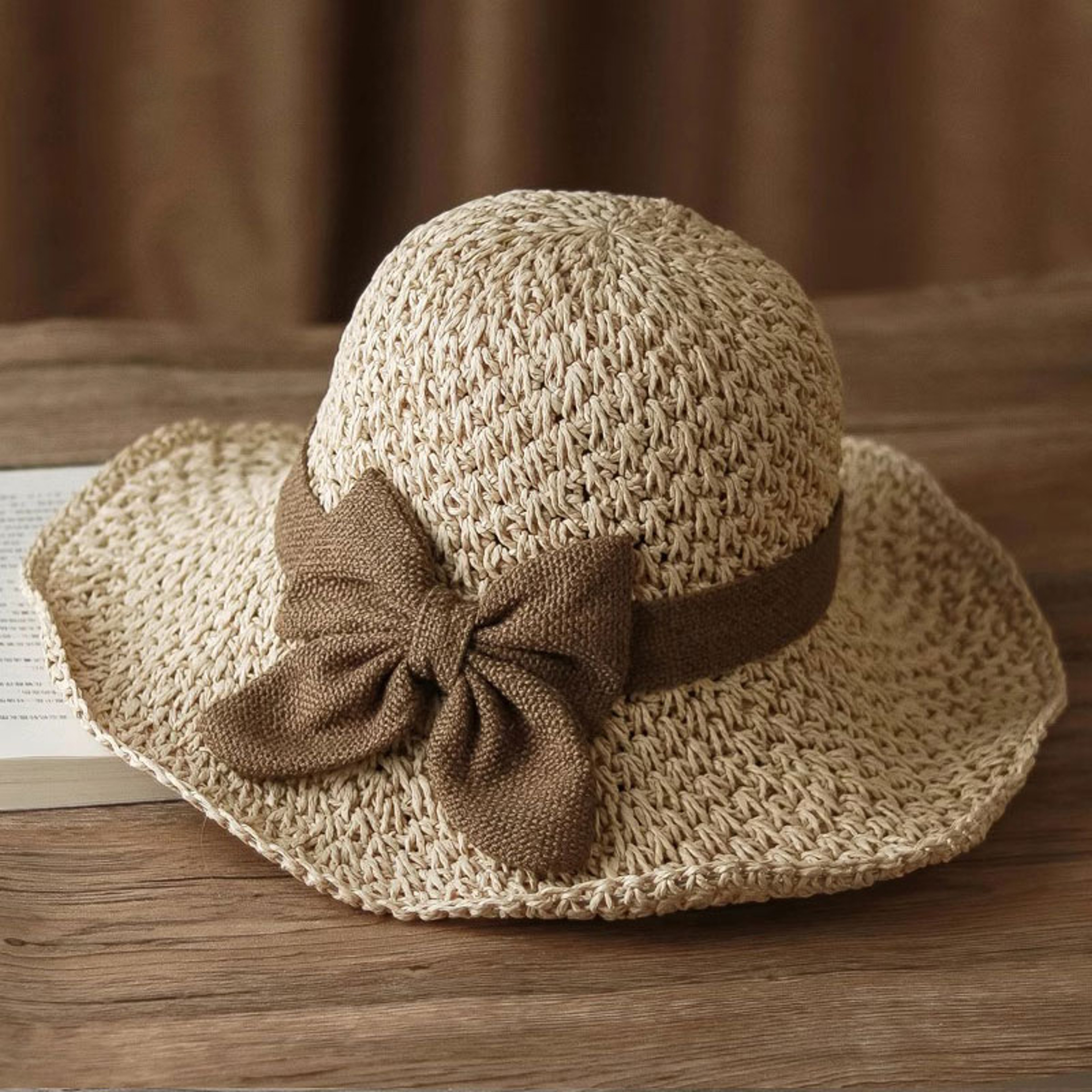 Classic Bow Straw Sun Hat for Women Wide Brim Summer Beach Cap – view 1