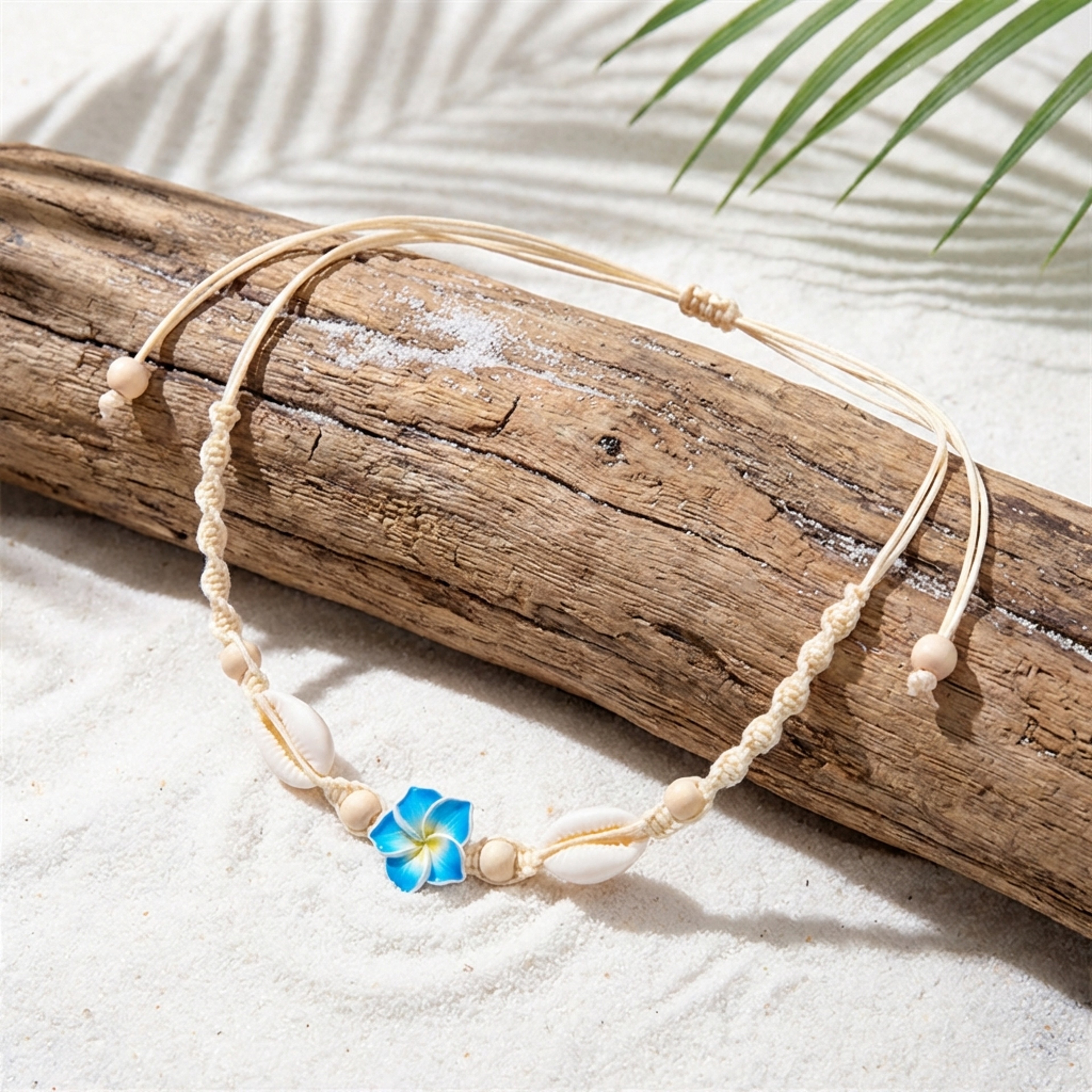 Handmade Beaded Shell Choker Necklace with Summer Flower Pendant – view 4