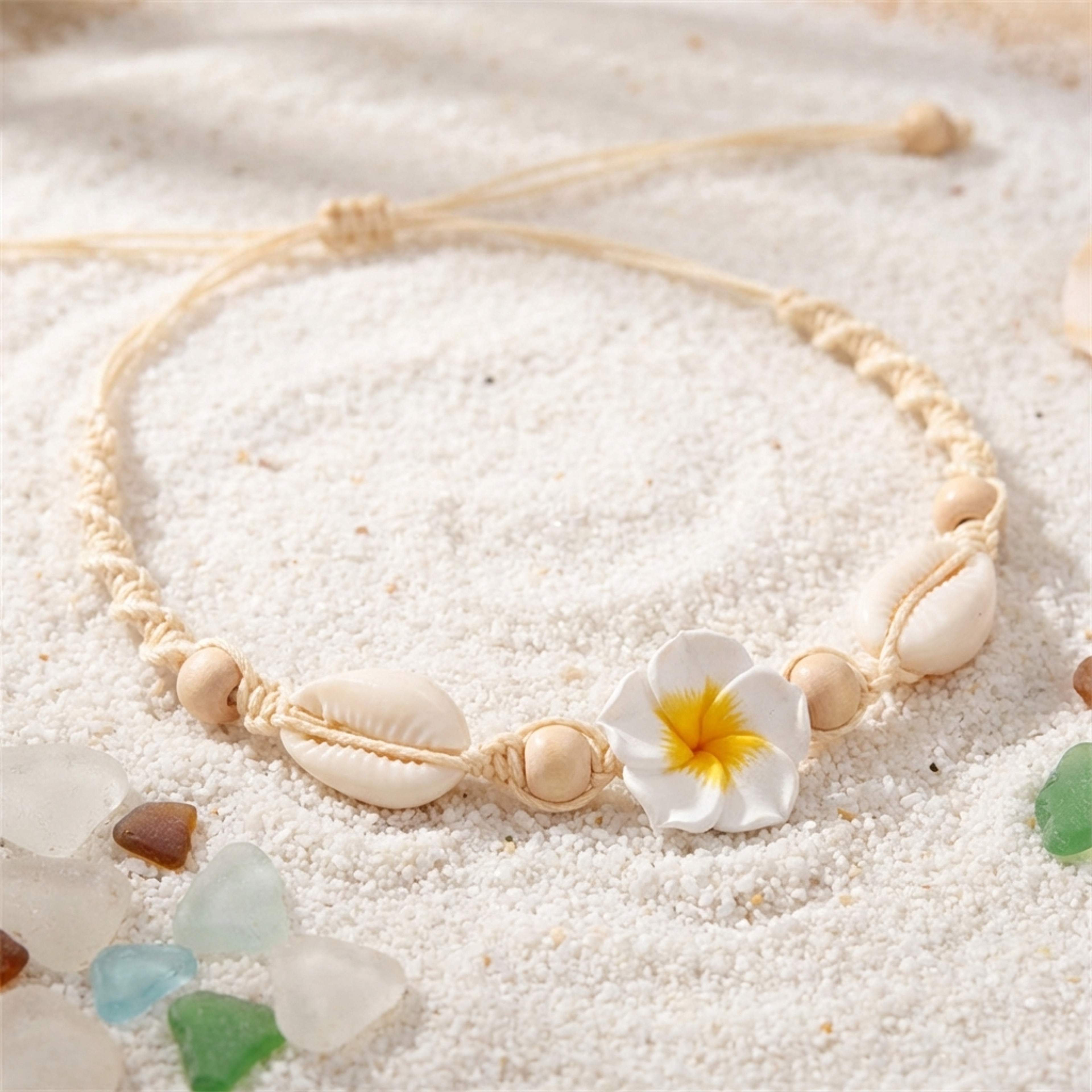 Handmade Beaded Shell Choker Necklace with Summer Flower Pendant – view 5