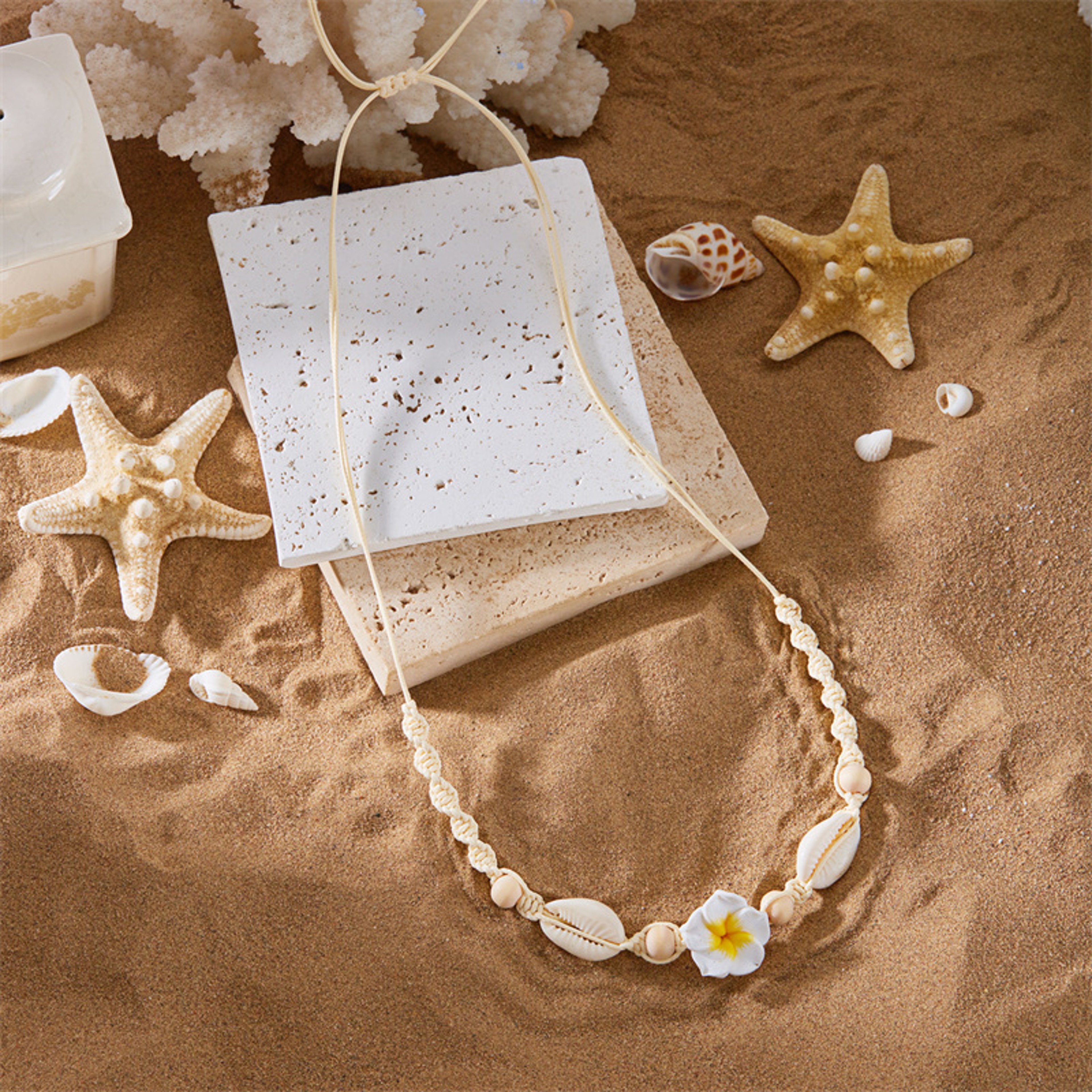 Handmade Beaded Shell Choker Necklace with Summer Flower Pendant – view 8