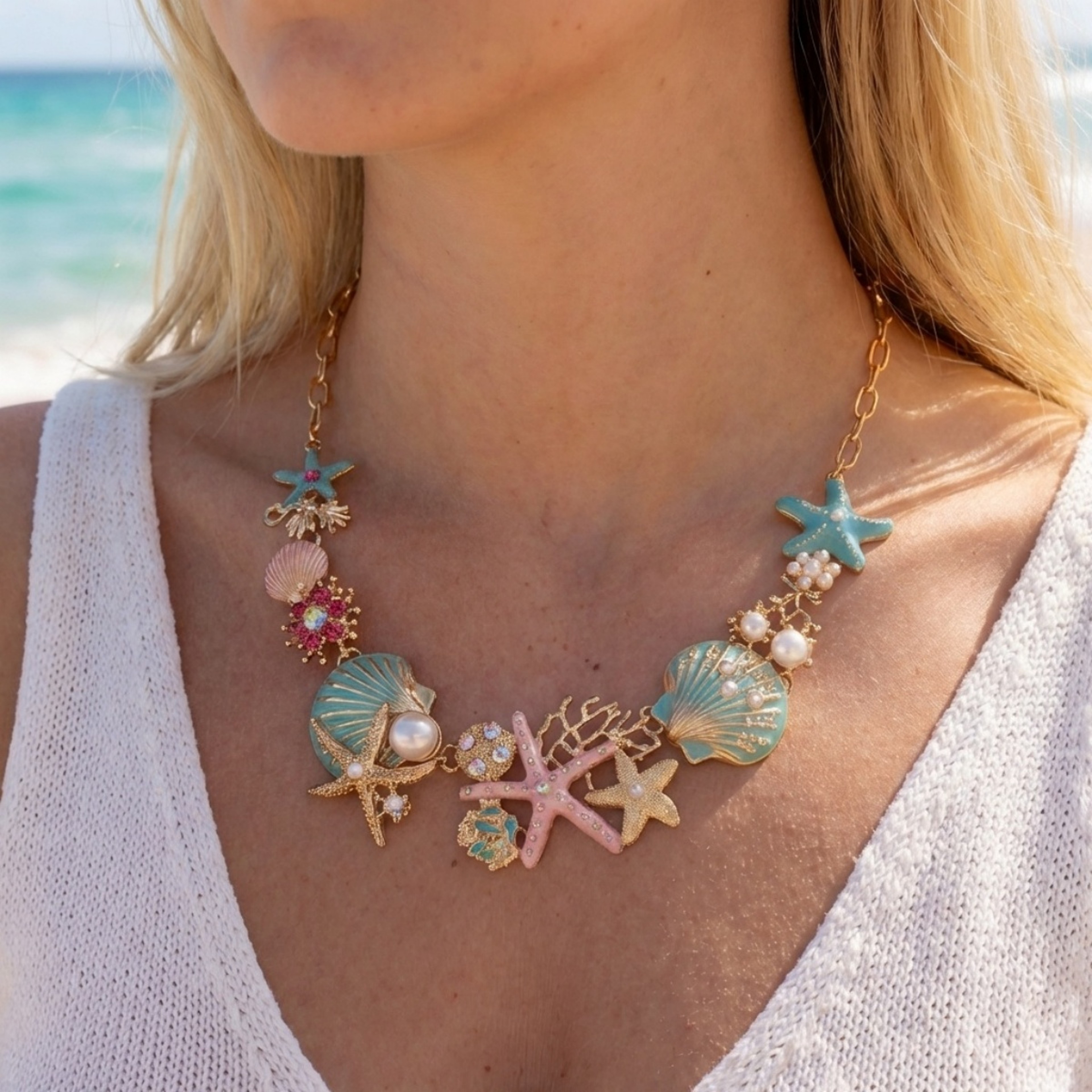 Colorful Enamel Starfish and Shell Beach Vacation Jewelry Set – view 7