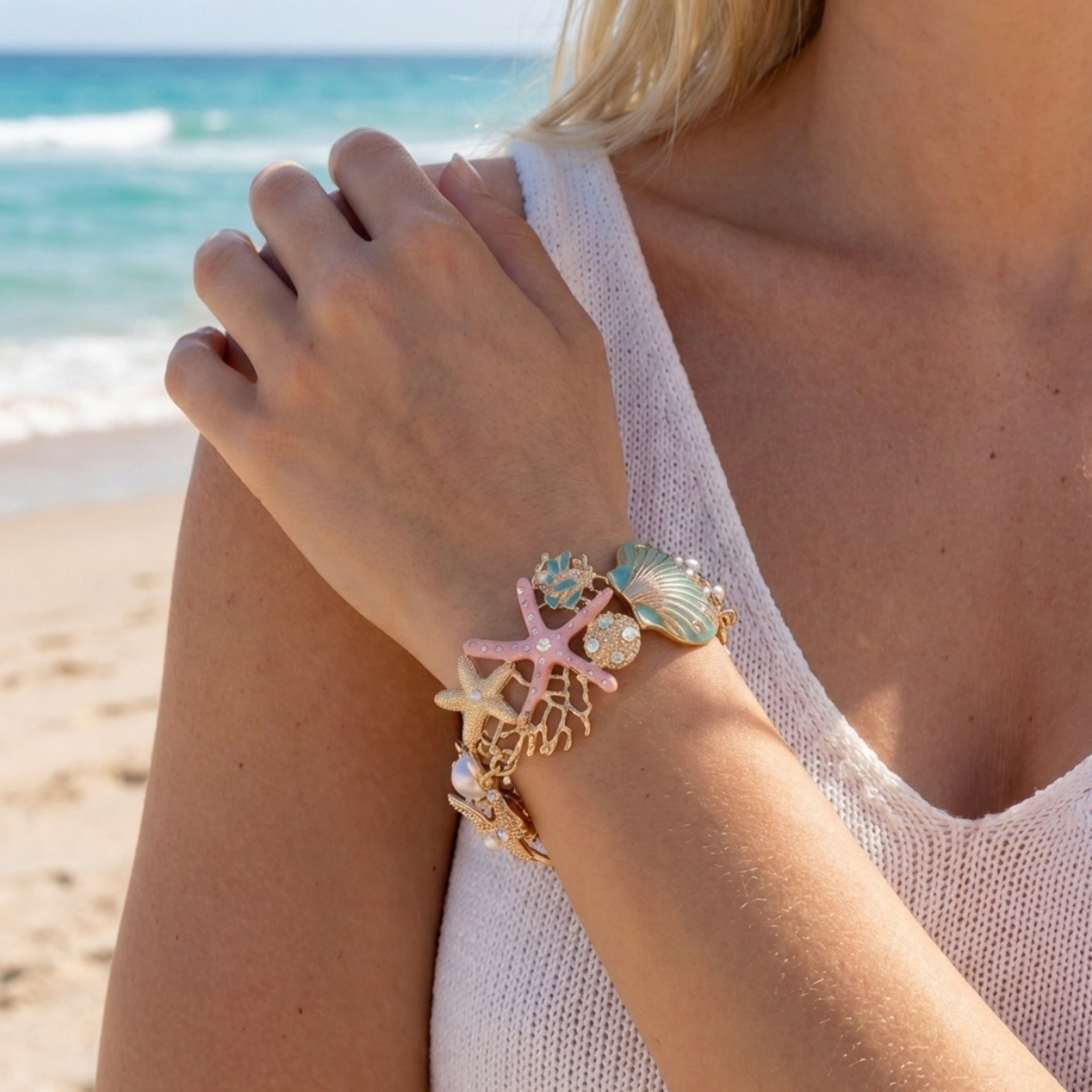 Colorful Enamel Starfish and Shell Beach Vacation Jewelry Set – view 9