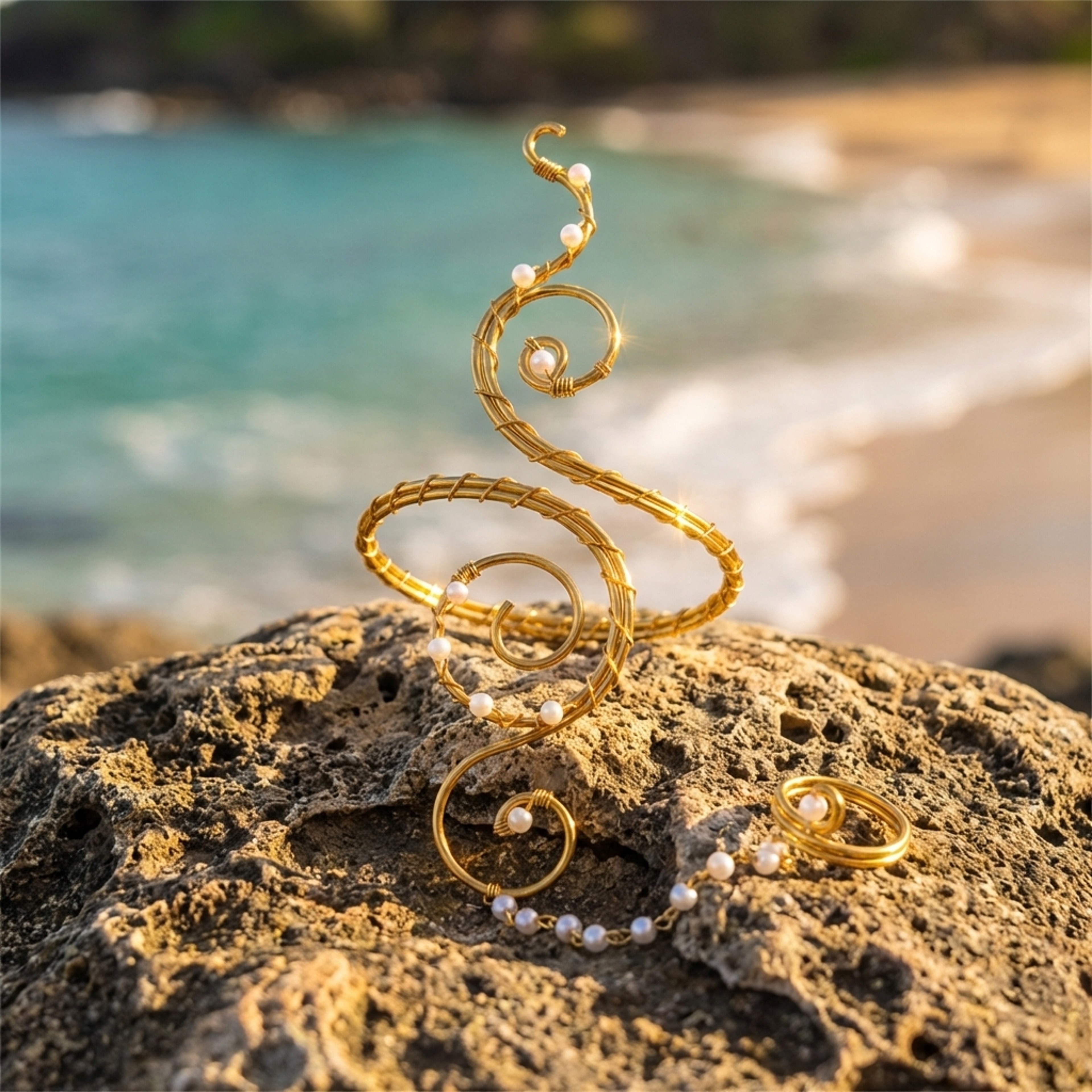 Pearl Slave Bracelet Hand Chain Statement Arm Cuff – view 4