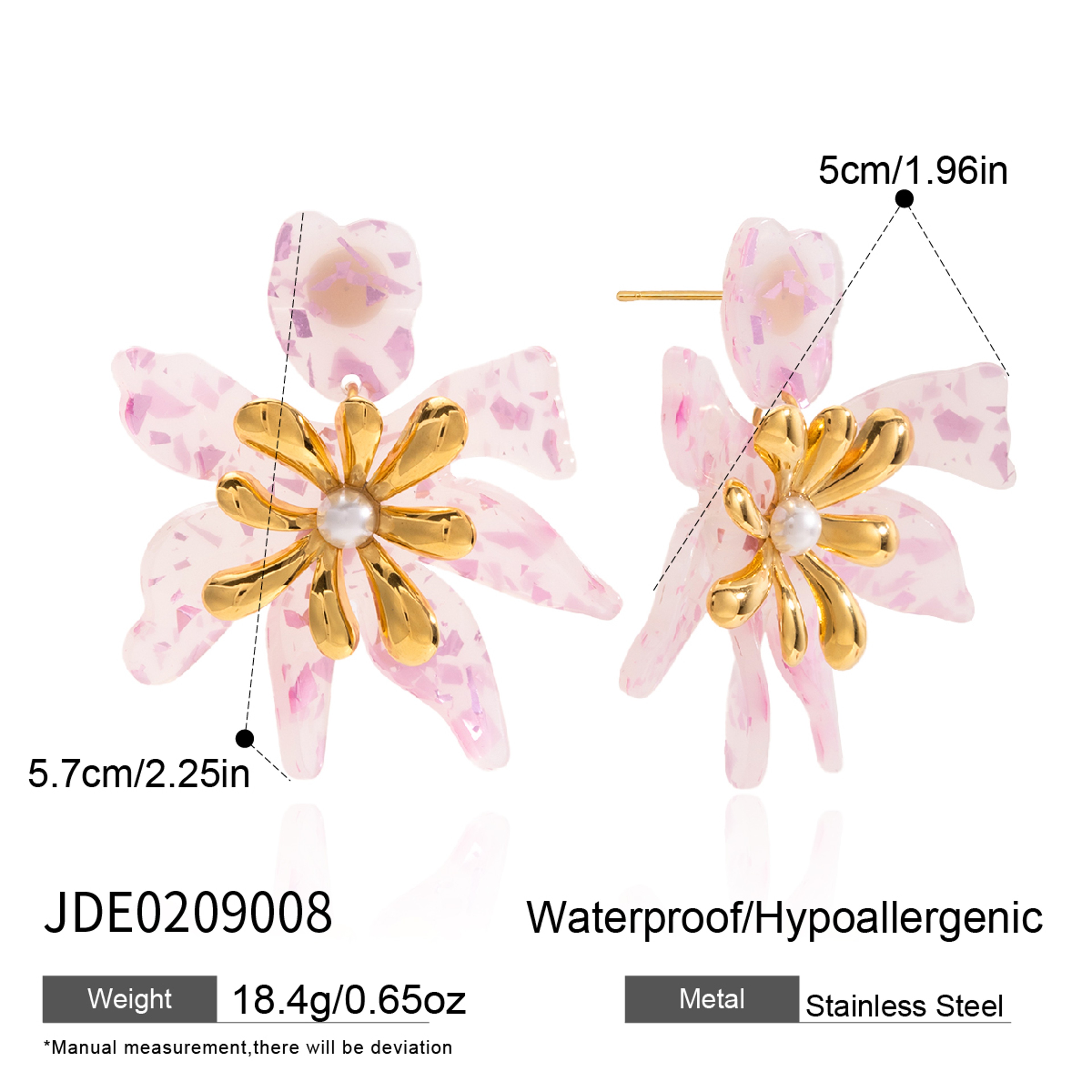 Zora Pink Flower Drop Earrings Gold Pearl Fashion Jewelry – view 7