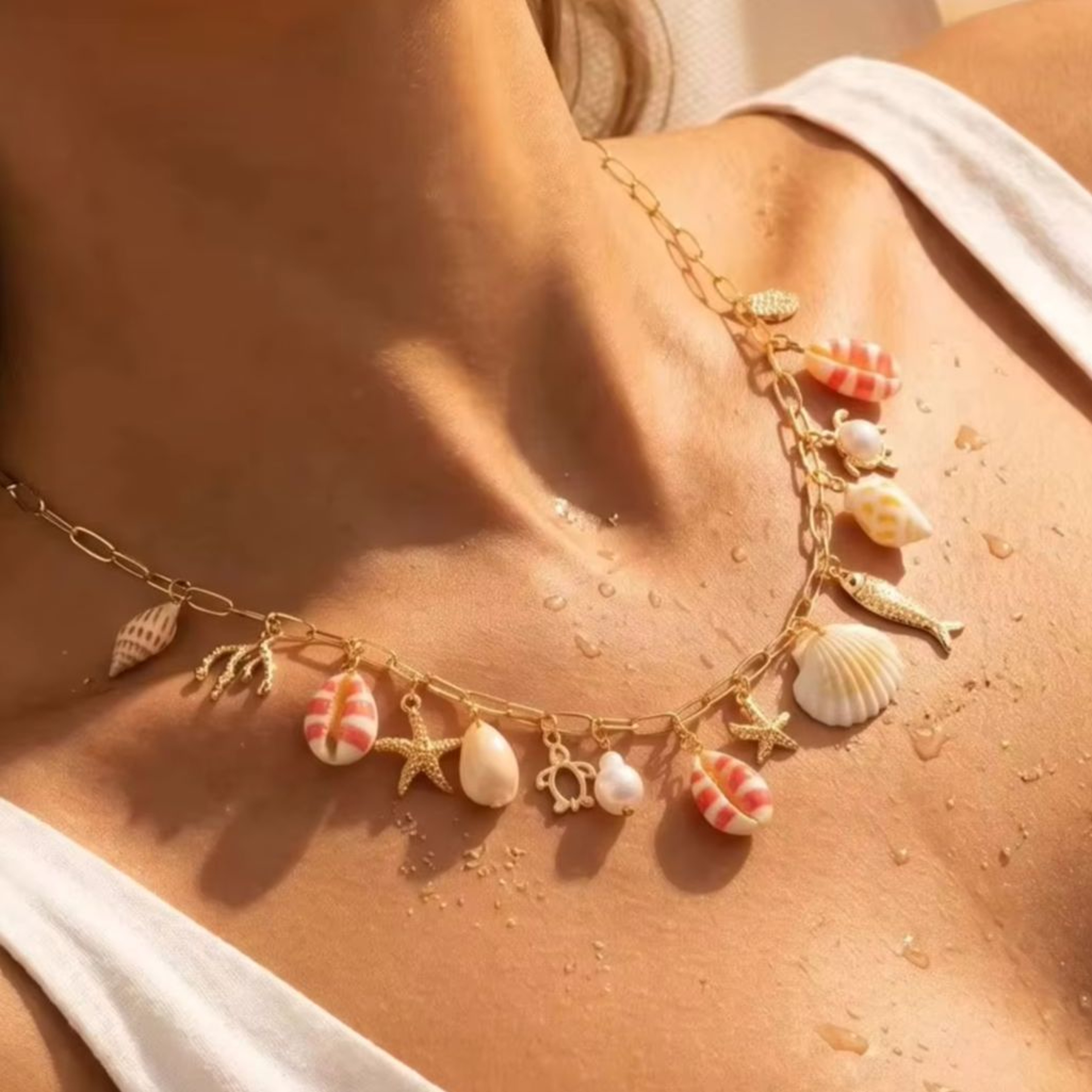 Bohemian Starfish Conch Pearl Necklace for Beach Parties – view 1