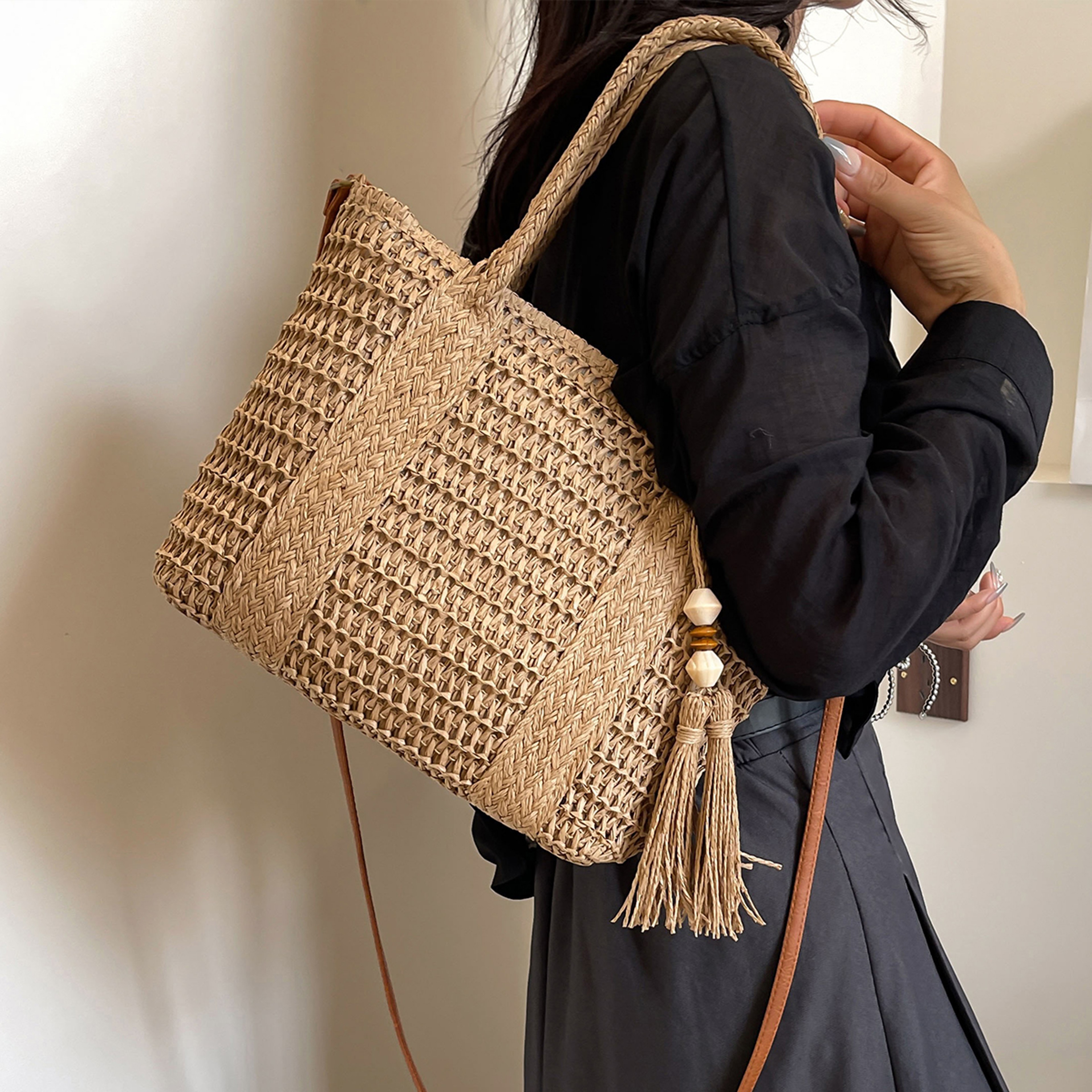 Solara Handcrafted Woven Straw Tote Bag for Summer Beach and Resort Casual Style – view 3