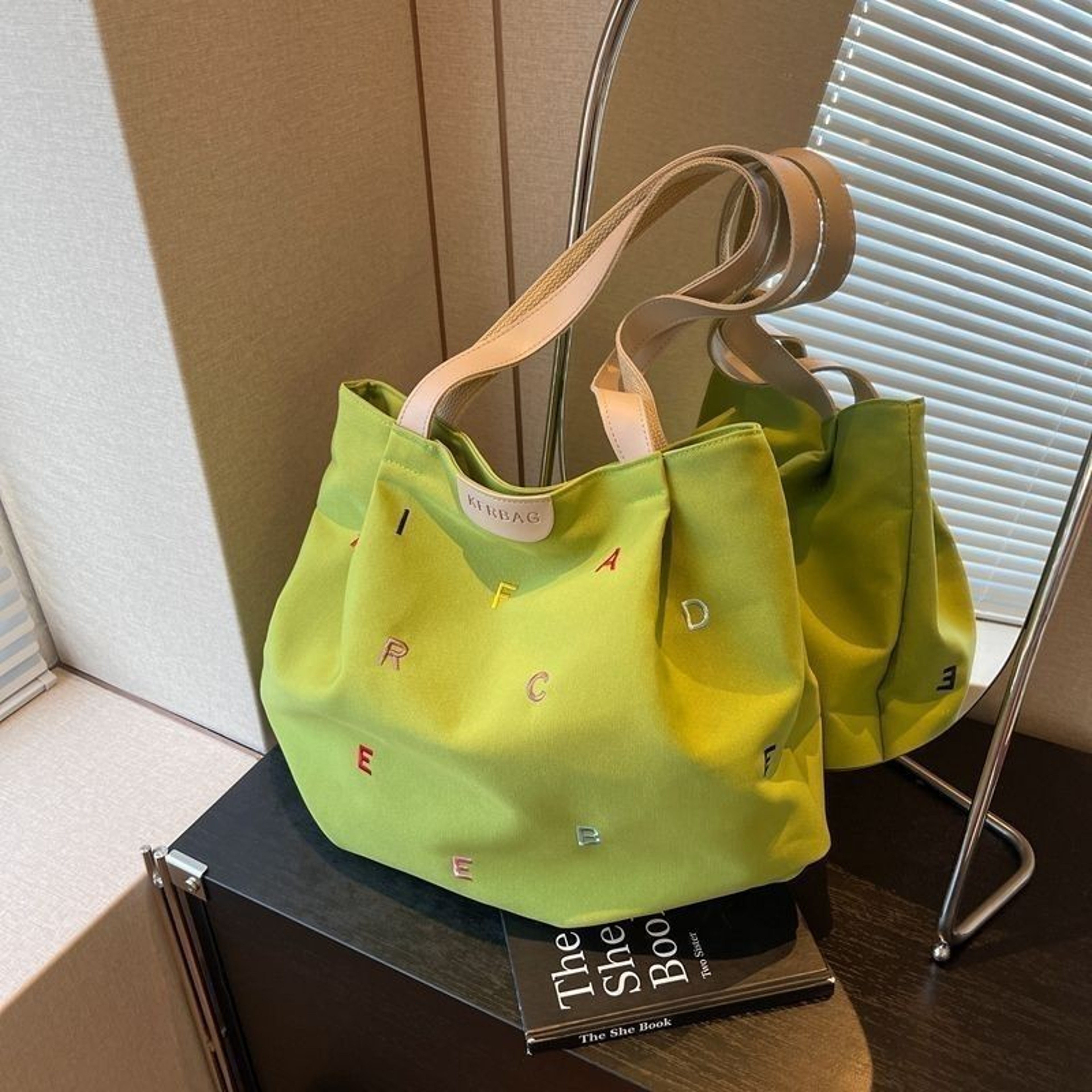 Trendy Embroidered Letter Canvas Tote Bag Large Capacity Shoulder Handbag – view 7