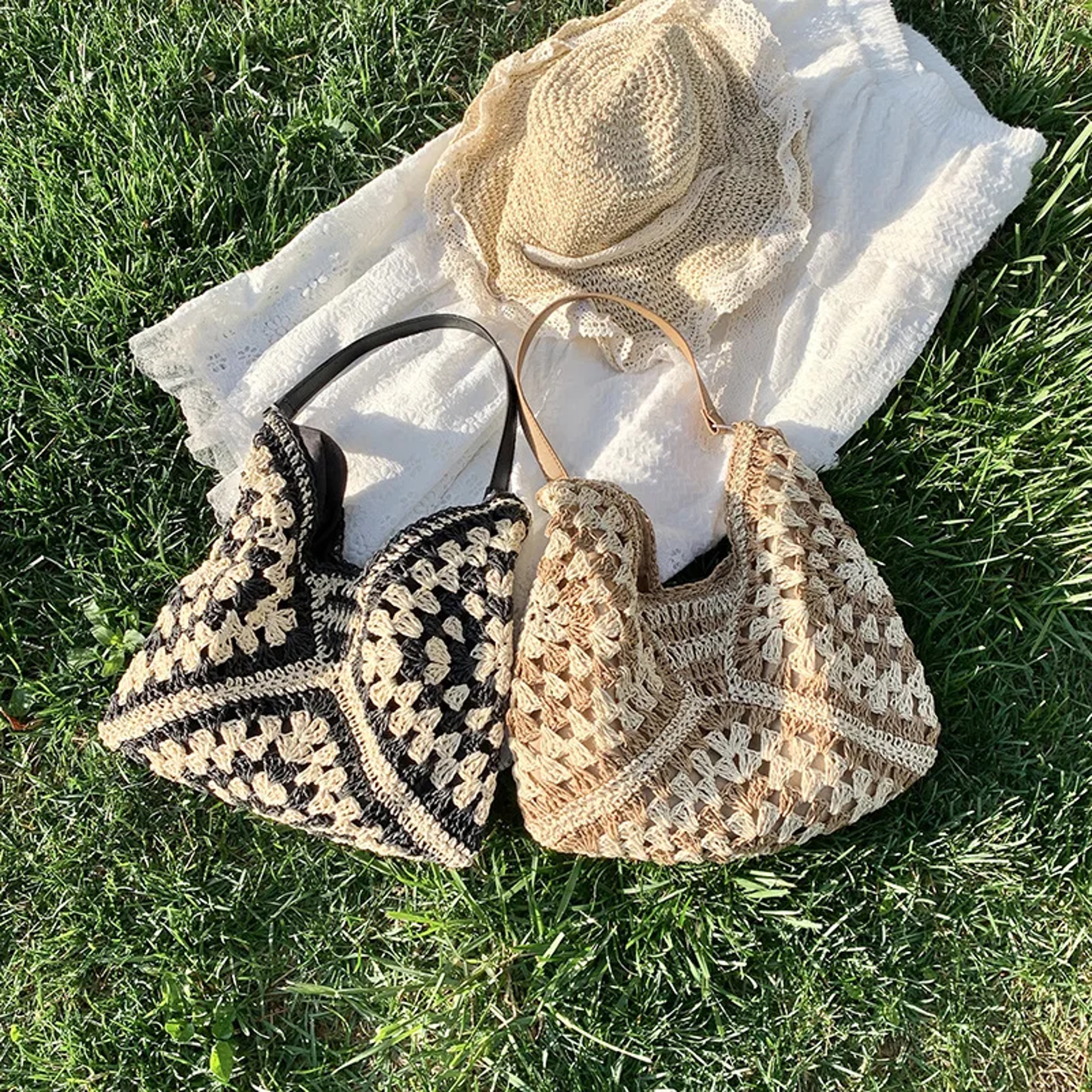 Medium Woven Straw Shoulder Bag & Summer Beach Vacation Tote – view 4