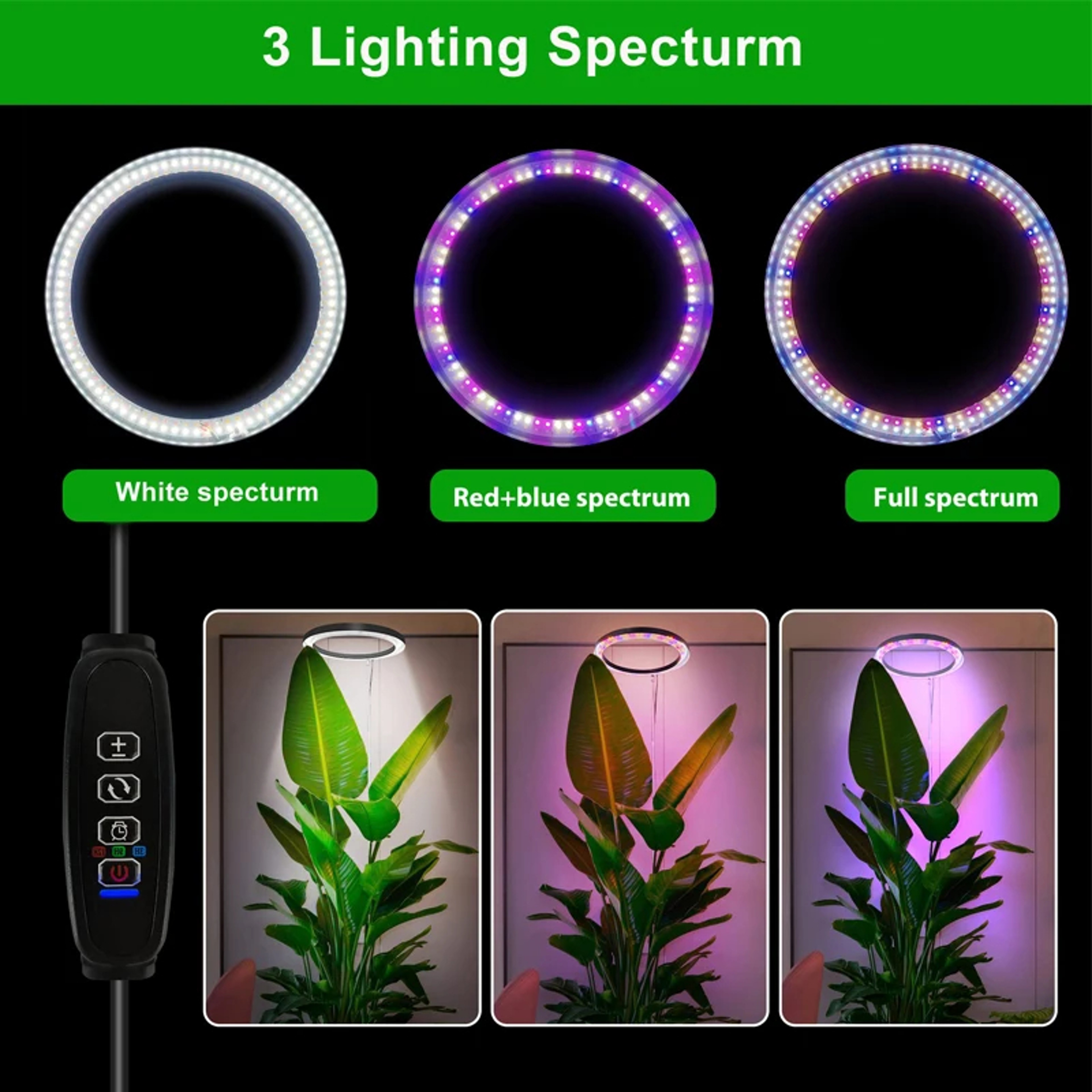 Height Adjustable LED Ring Grow Light Full Spectrum Plant Light for Indoor Plants with USB Power