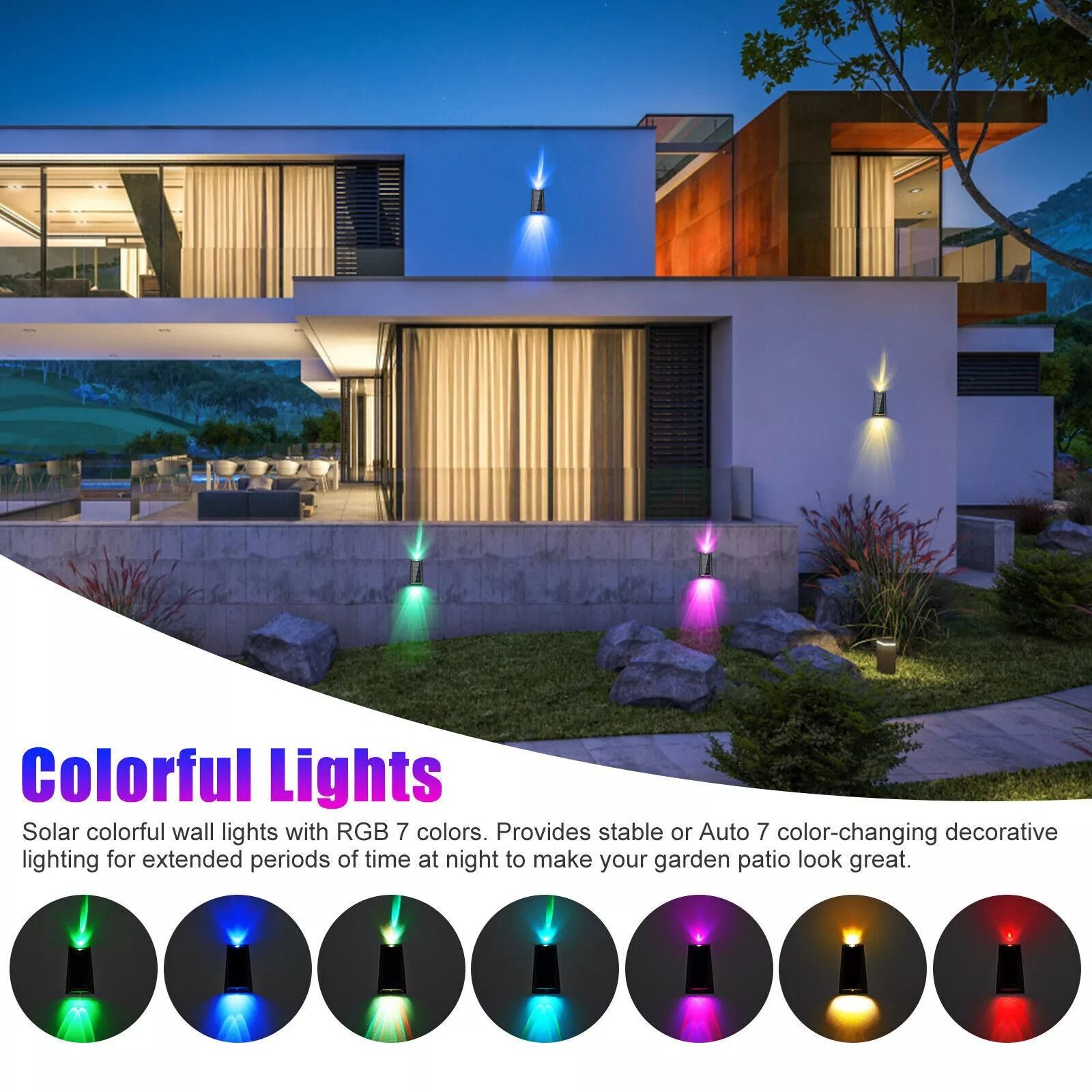 Solar Colorful Wall Light RGB 7Color Changing Waterproof Yard  Garden Lamp For Stairs Fences Patio 6